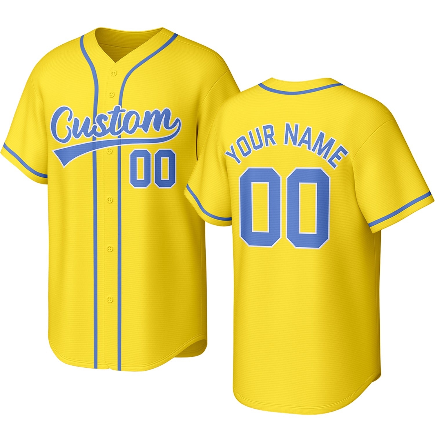 Custom yellow & blue baseball jersey with logo, personalized name & number, button-front short-sleeve sports uniform for team men women youth game practice - Vosoli