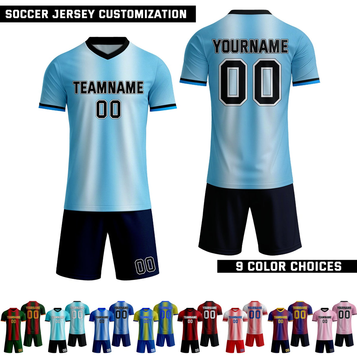 Custom Red & Blue Gradient Soccer Jersey Set | Personalized Team Uniform | Vosoli