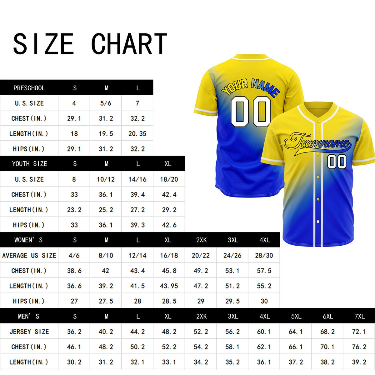 Custom Yellow and Royal Blue Gradient Baseball Jersey - Elite Multi-Color Teamwear