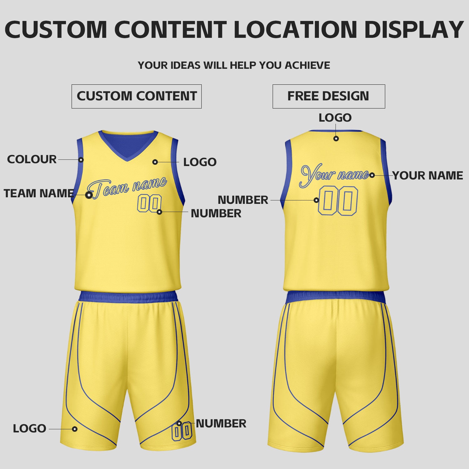 Custom Yellow & Blue Reversible Basketball Jersey Shorts Set | Personalized Team Uniform