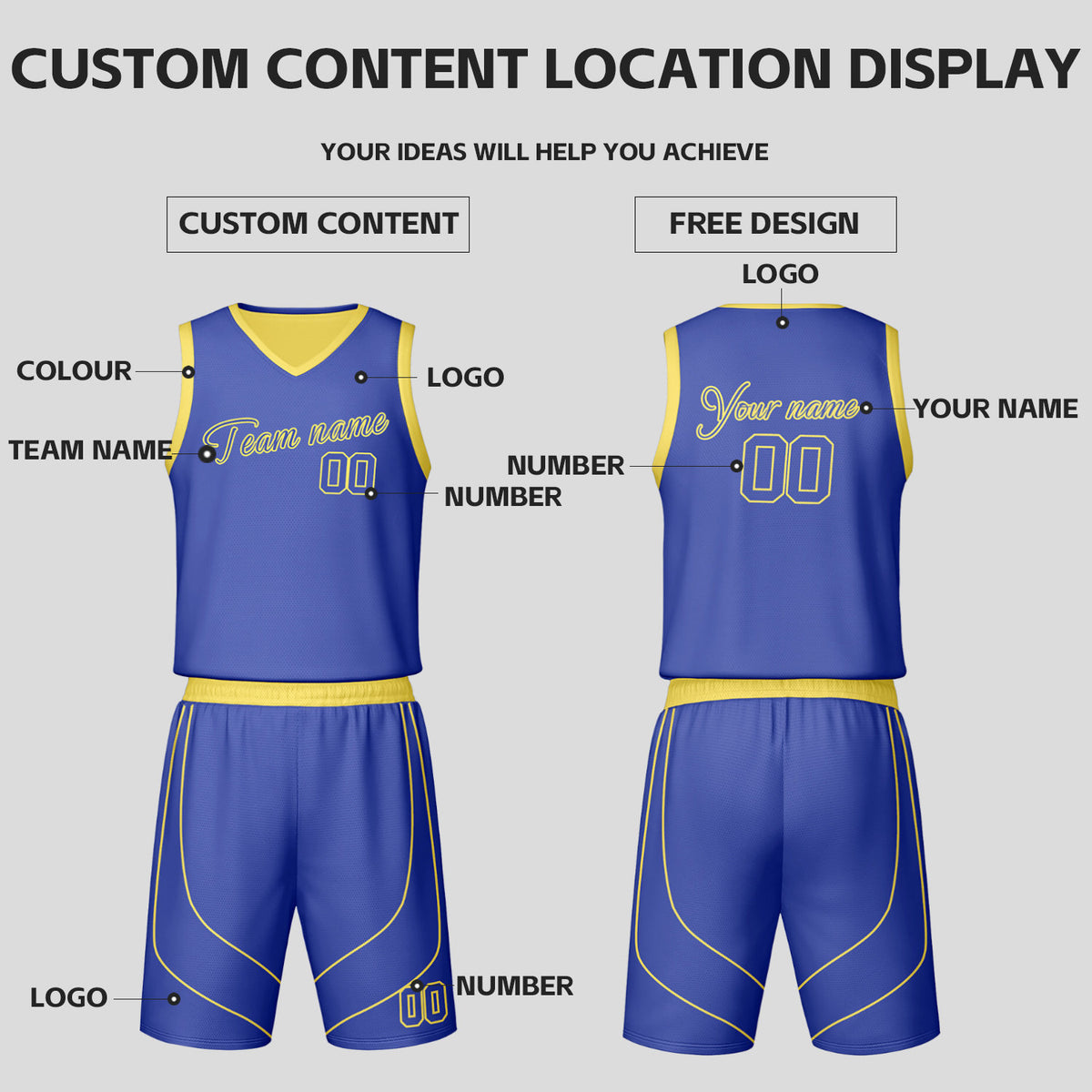 Custom Yellow & Blue Reversible Basketball Jersey Shorts Set | Personalized Team Uniform