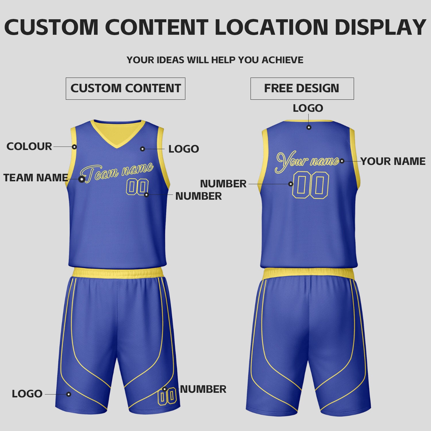 Custom Yellow & Blue Reversible Basketball Jersey Shorts Set | Personalized Team Uniform