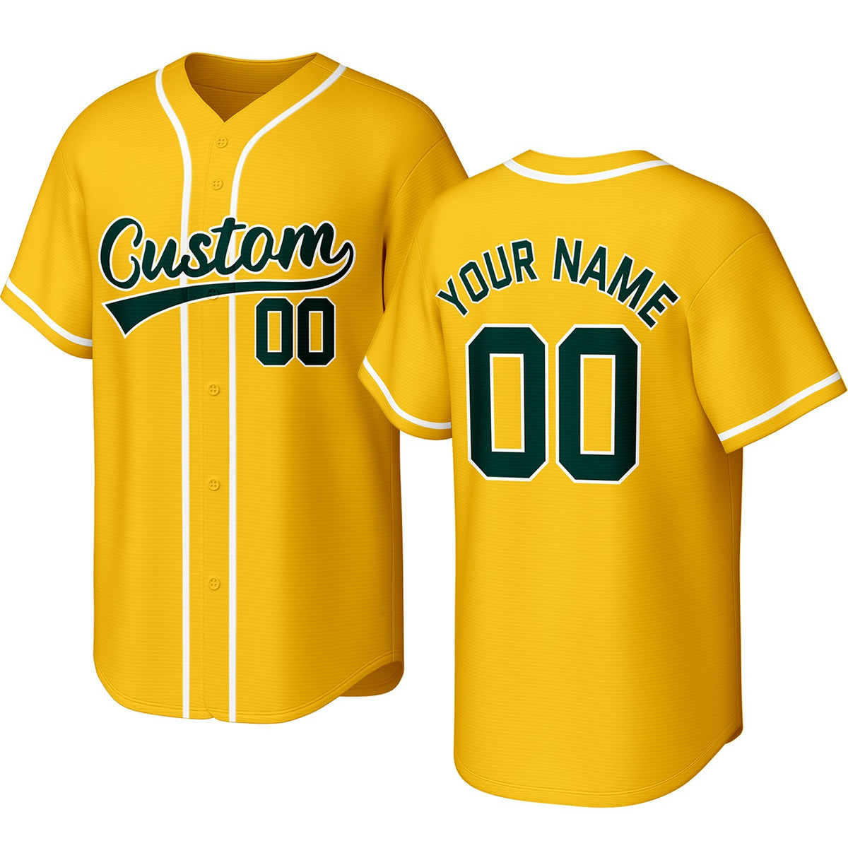 Custom yellow &amp; green baseball jersey with logo, personalized name &amp; number, button-front short-sleeve sports uniform for team men women youth game practice - Vosoli