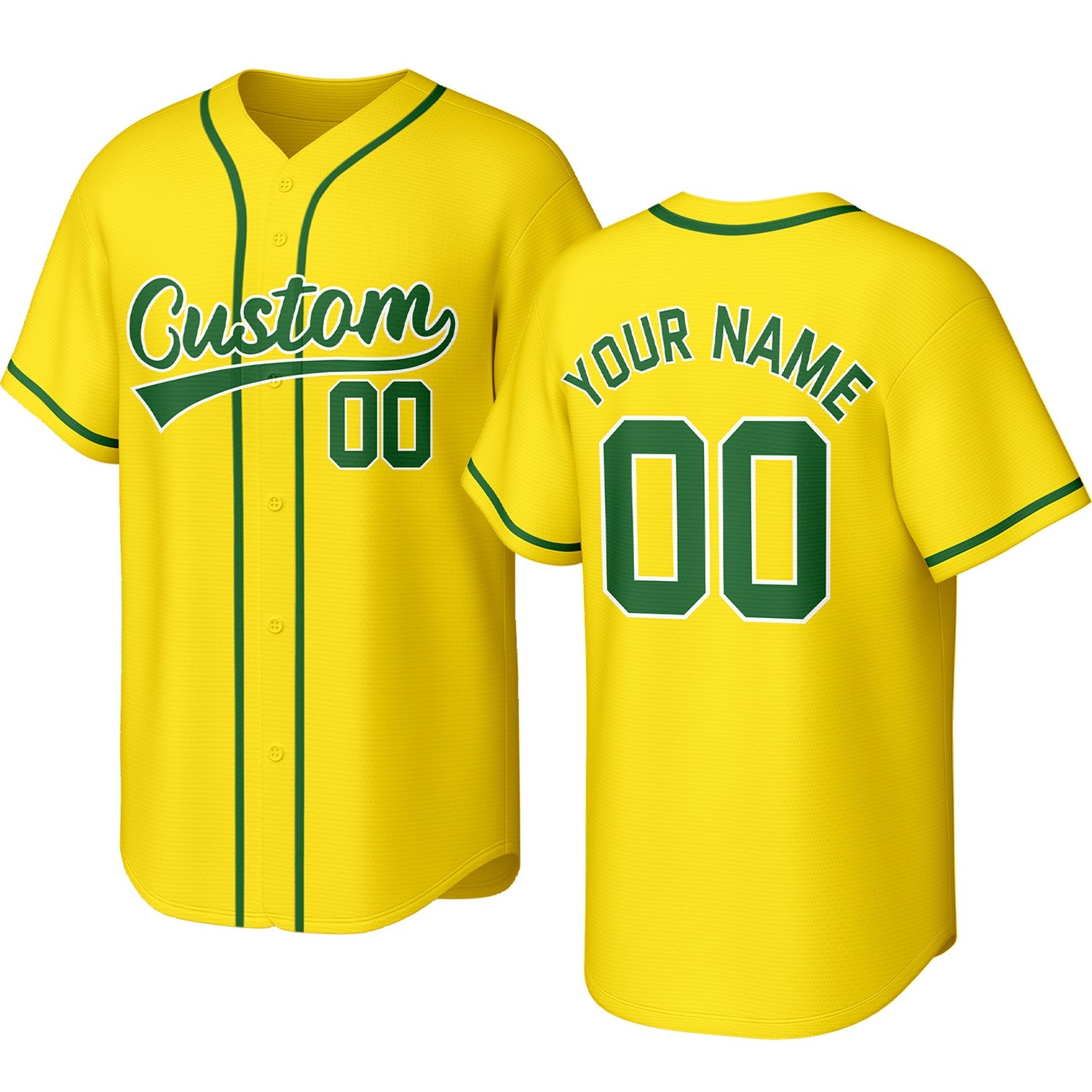 Custom yellow & green baseball jersey with logo, personalized name & number, button-front short-sleeve sports uniform for team men women youth game practice - Vosoli