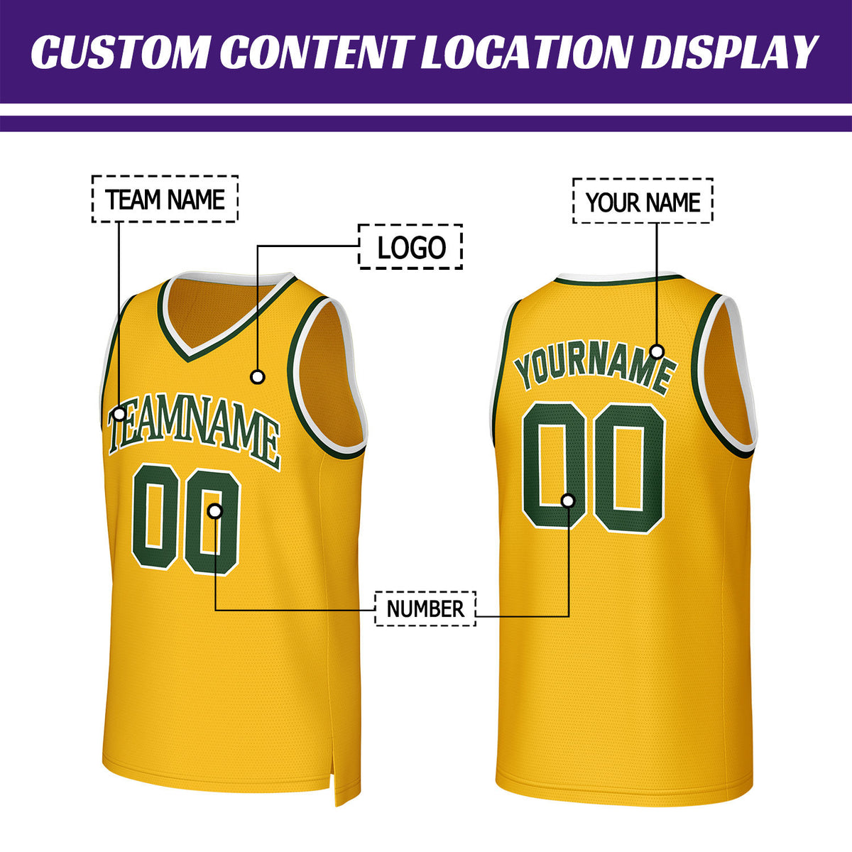 Custom Yellow & Green Basketball Jersey | Personalized Name & Number Team Uniform