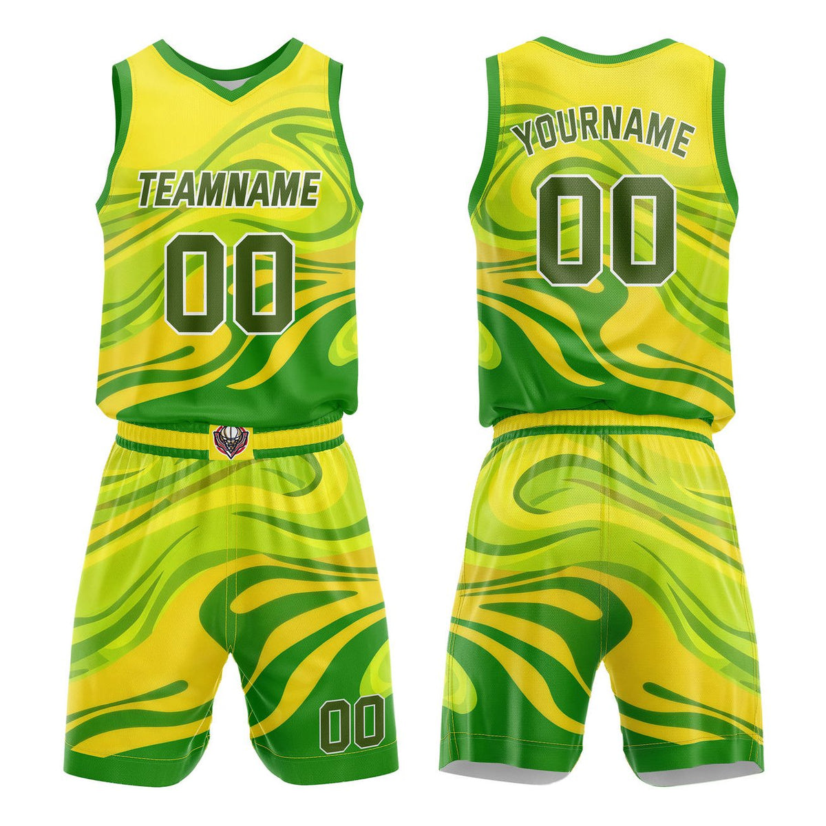 Custom Yellow Green Gradient Swirl Basketball Uniform | Personalized Team Kit - Vosoli