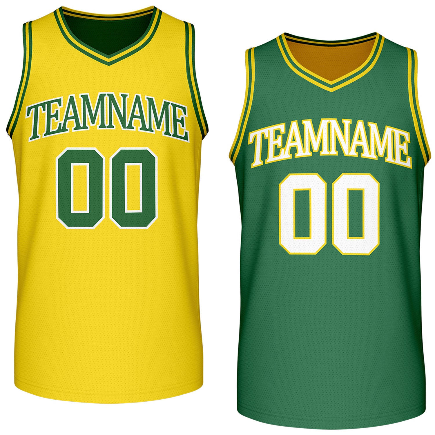 Custom reversible retro yellow & green basketball jersey, personalized team name & number, 2-in-1 sleeveless uniform for men women youth adult game practice - Vosoli