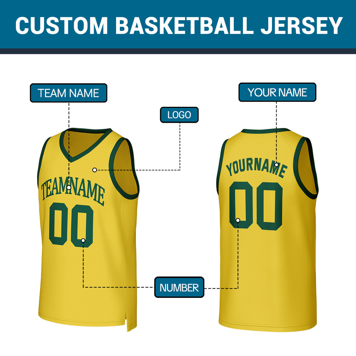Custom Yellow Green Stitched Basketball Jersey | Personalized Name Number Logo Mesh Sports Jersey