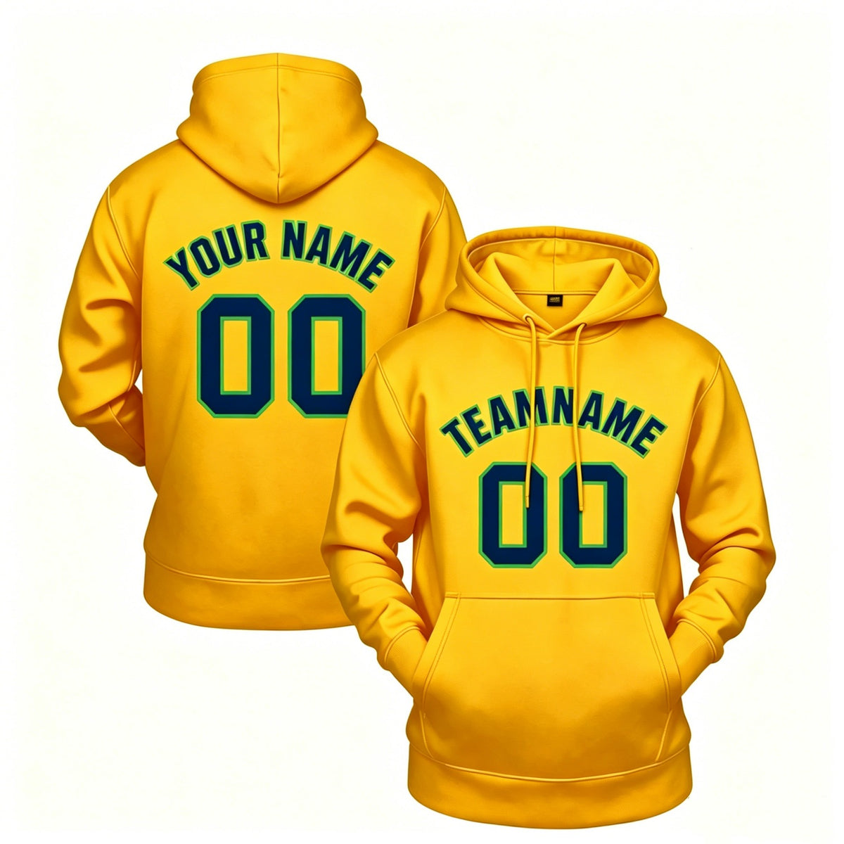 Custom yellow hoodie with navy print, personalized name &amp; number pullover, casual sports hoodie for men women youth fan wear - Vosoli