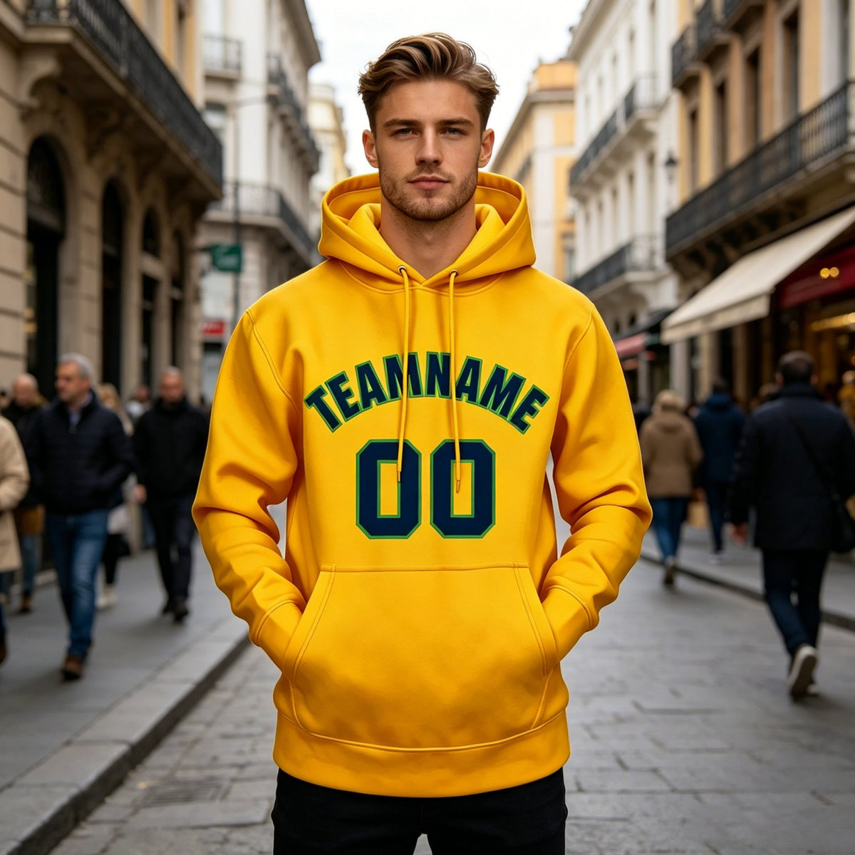 Custom Yellow & Navy Hoodie | Personalized Name & Number Sports Pullover | Vosoli