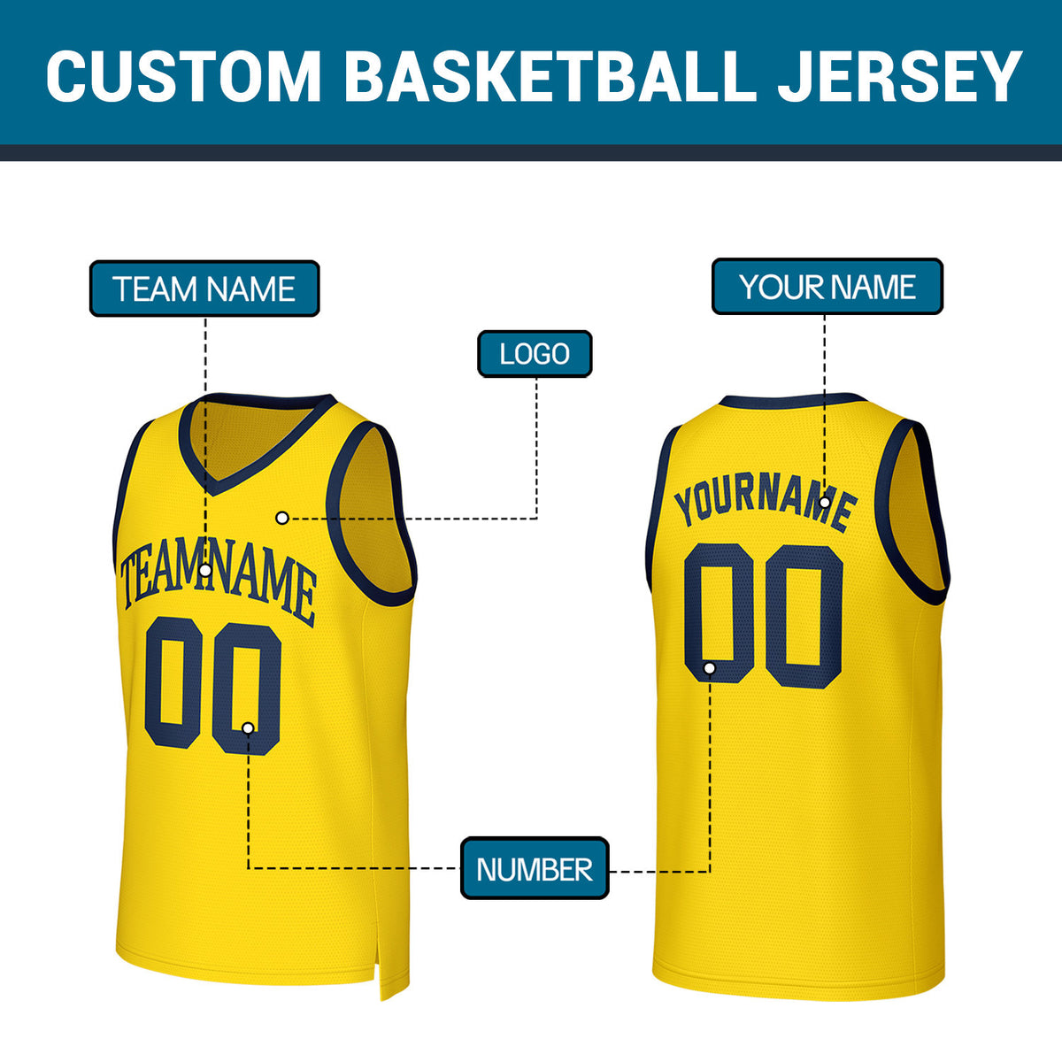 Custom Yellow Navy Stitched Basketball Jersey | Personalized Name Number Logo Mesh Sports Jersey