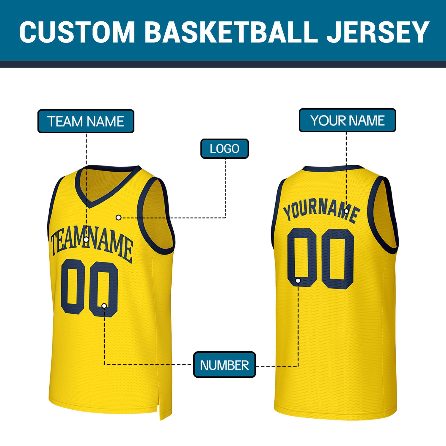 Custom Yellow Navy Stitched Basketball Jersey | Personalized Name Number Logo Mesh Sports Jersey