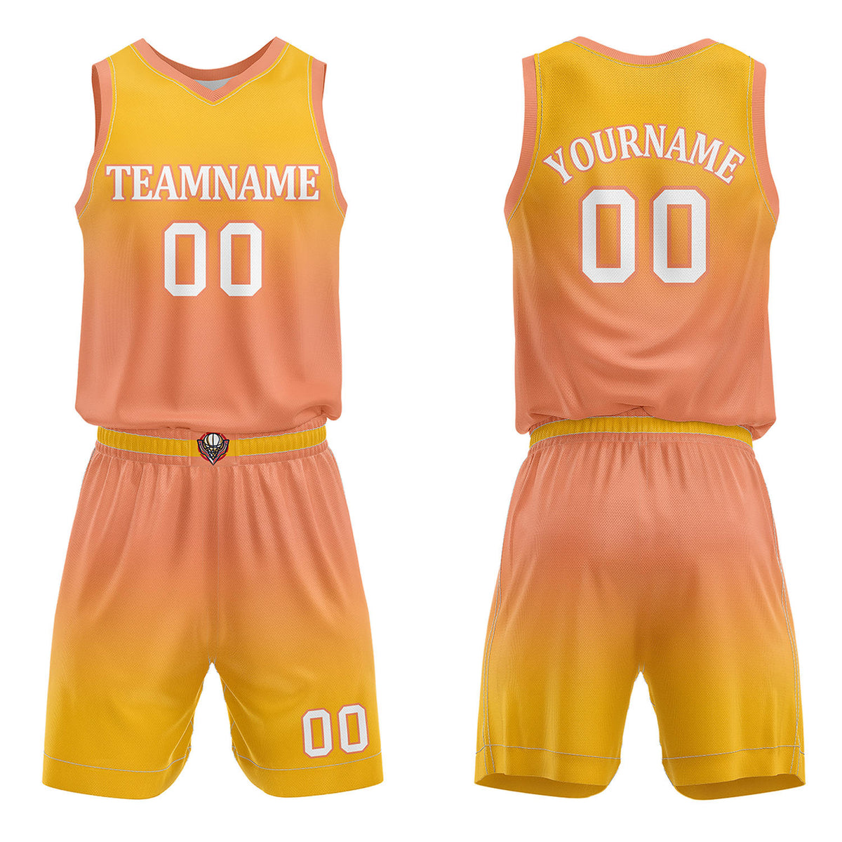 Custom Yellow &amp; Peach Gradient Basketball Jersey + Shorts Set - Personalized Team Name, Number | Vosoli