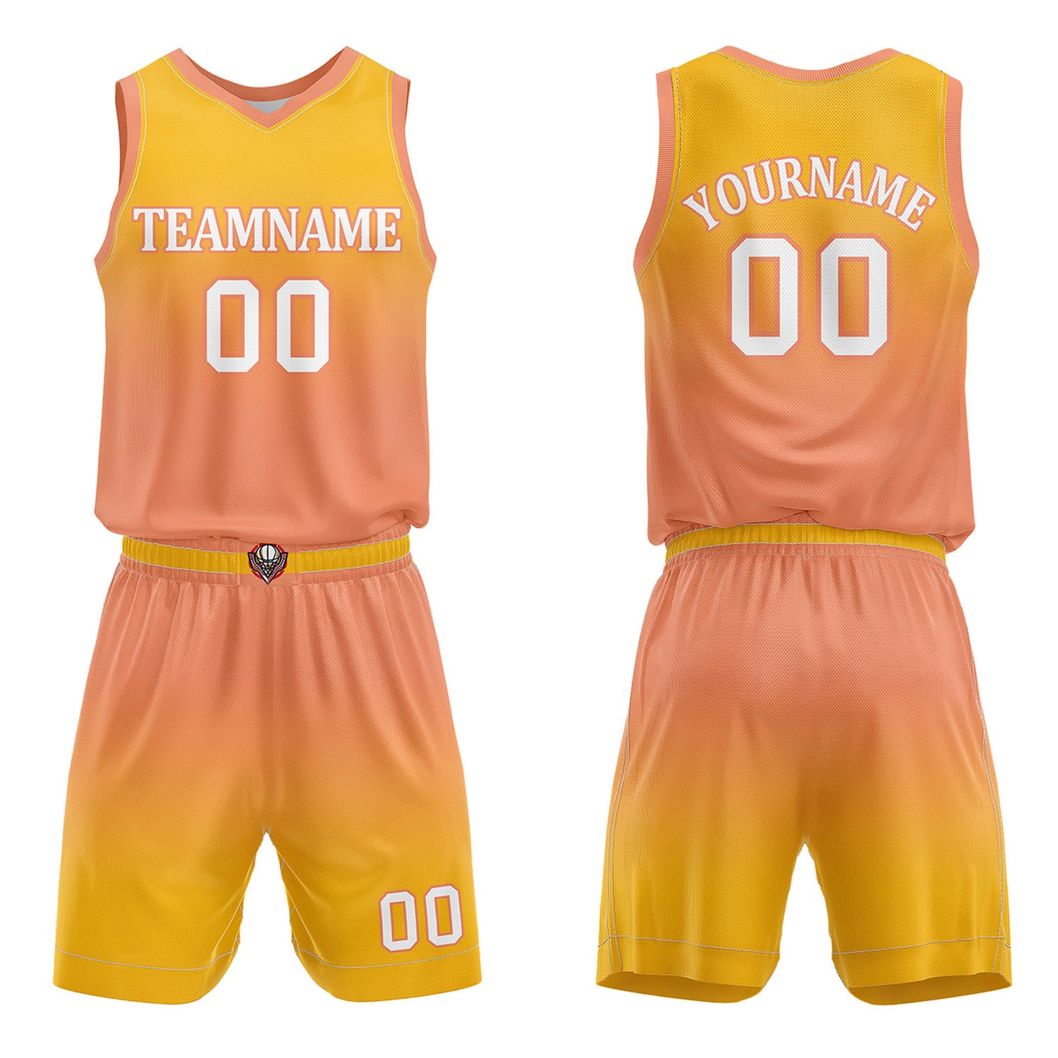 Custom Yellow & Peach Gradient Basketball Jersey + Shorts Set - Personalized Team Name, Number | Vosoli