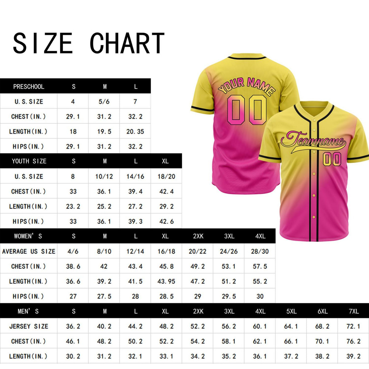 Custom Yellow and Pink Gradient Baseball Jersey - Vibrant Performance Team Uniform
