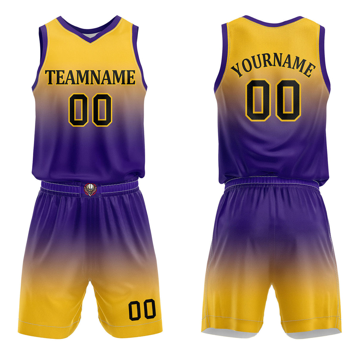 Custom Yellow &amp; Purple Gradient Basketball Jersey + Shorts Set - Personalized Team Name, Number | Vosoli