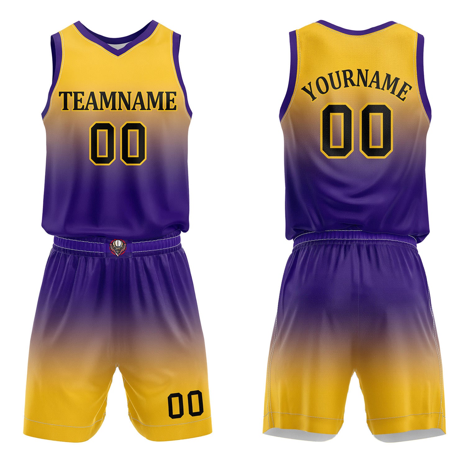 Custom Yellow & Purple Gradient Basketball Jersey + Shorts Set - Personalized Team Name, Number | Vosoli