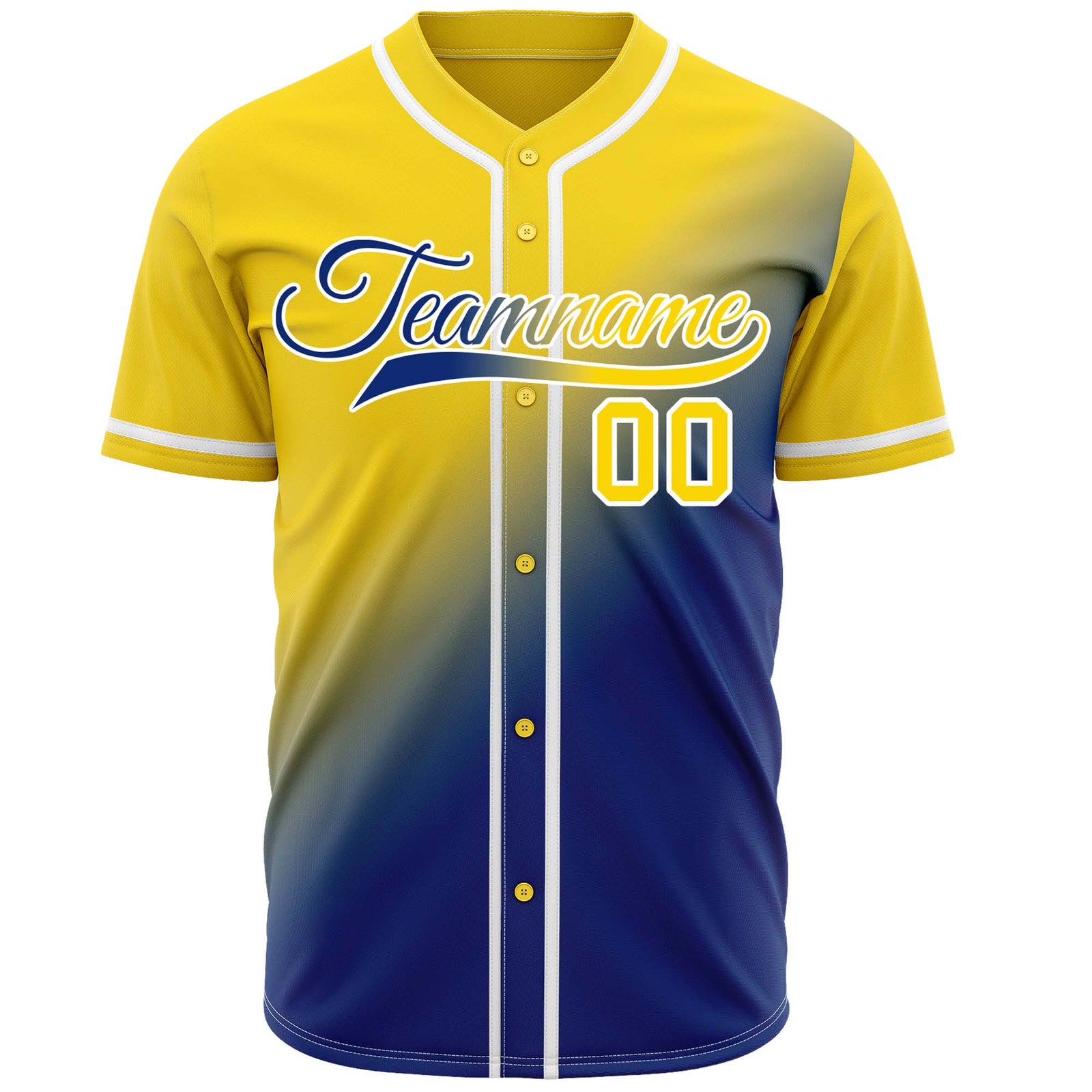 Custom Yellow and Royal Blue Gradient Baseball Jersey - Personalized Team Uniforms