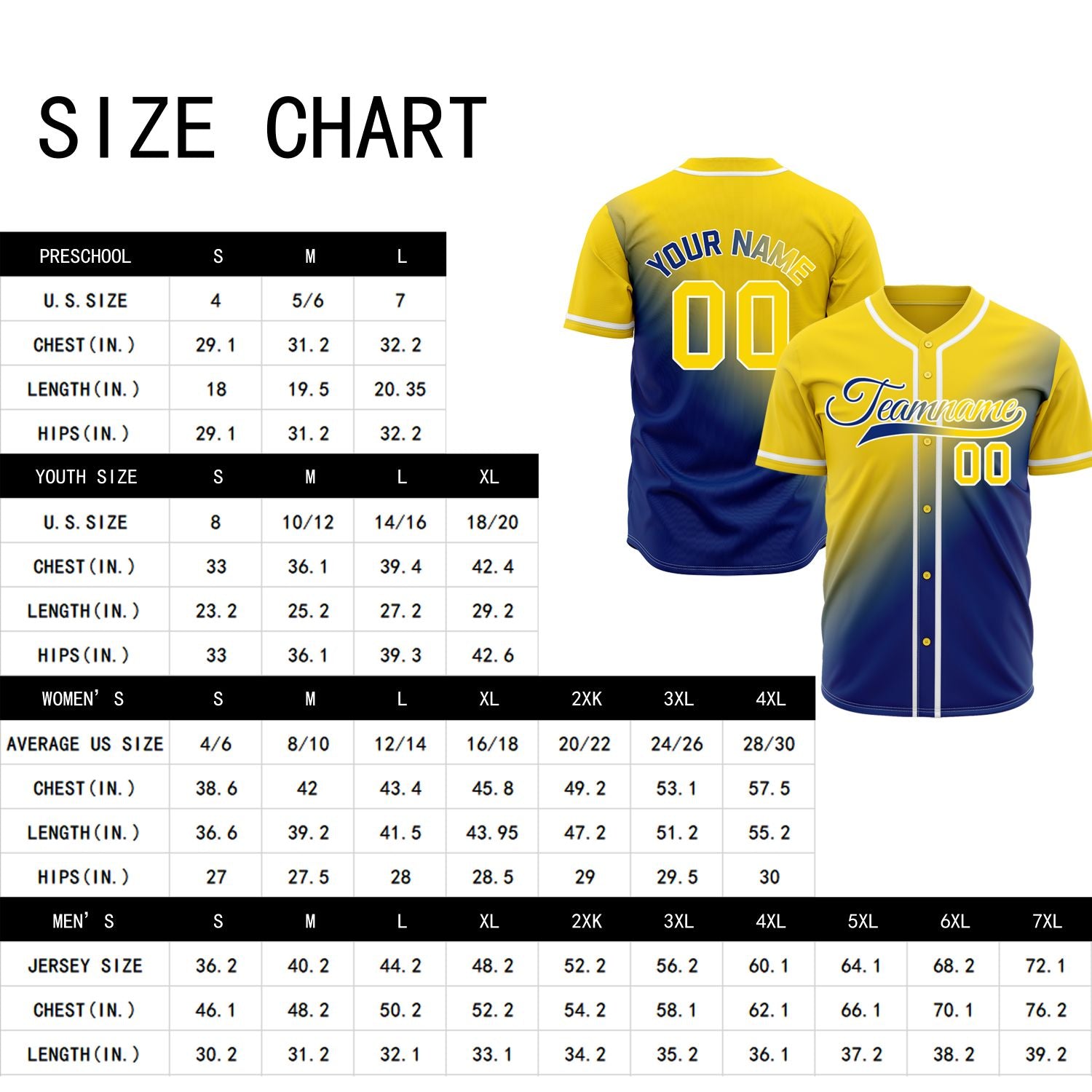 Custom Yellow and Royal Blue Gradient Baseball Jersey - Personalized Team Uniforms