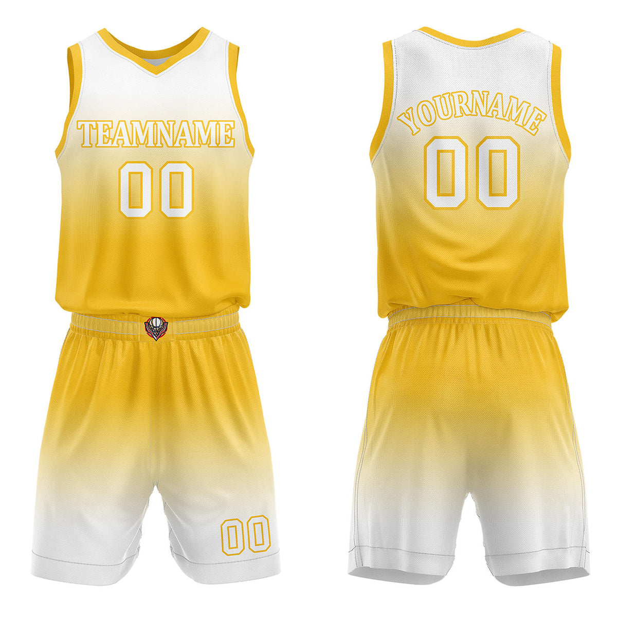 Custom Yellow &amp; White Gradient Basketball Jersey + Shorts Set - Personalized Team Name, Number | Vosoli