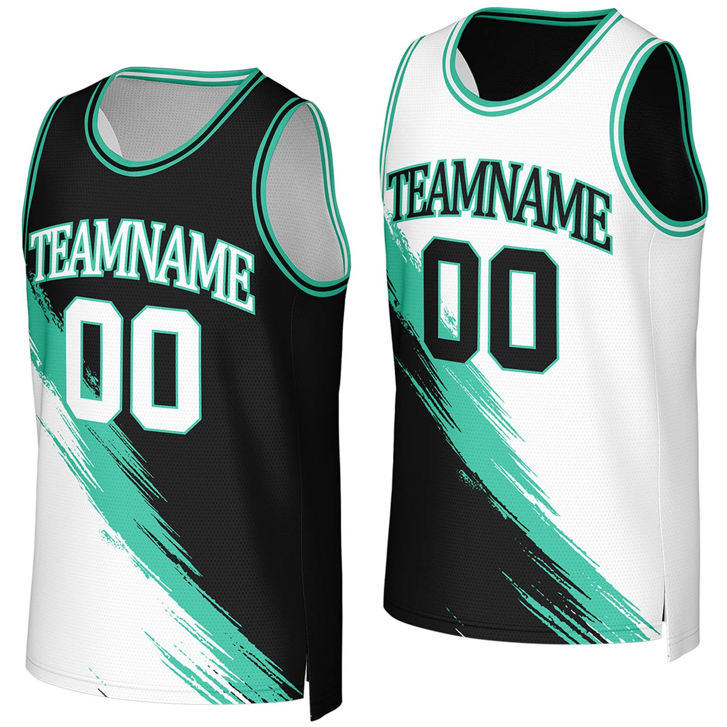 Custom youth basketball jerseys black white reversible by Vosoli, Personalized team name, number & logo. Fast delivery.