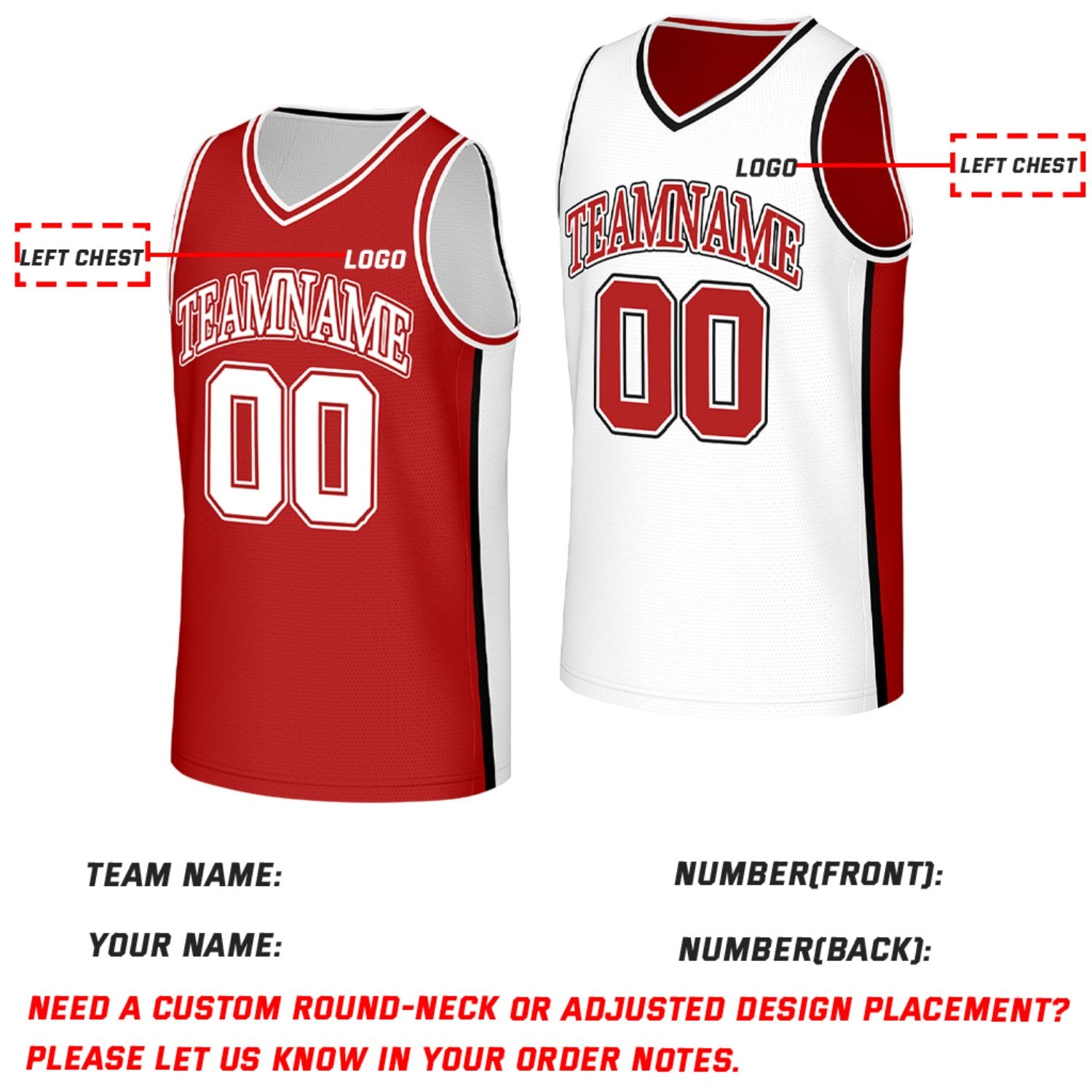 Custom Red & White Reversible Basketball Jersey | Personalized Team Jerseys with Name Number Logo
