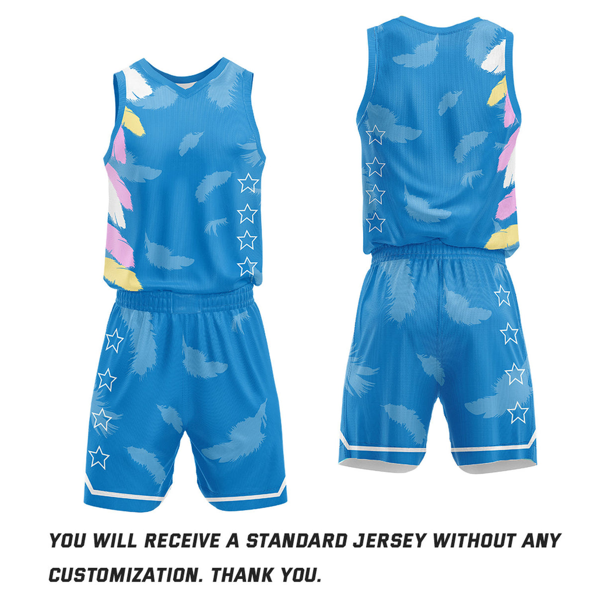 Custom Basketball Jerseys and Shorts Set | Blue Feather V-Neck Sublimated Team Uniform
