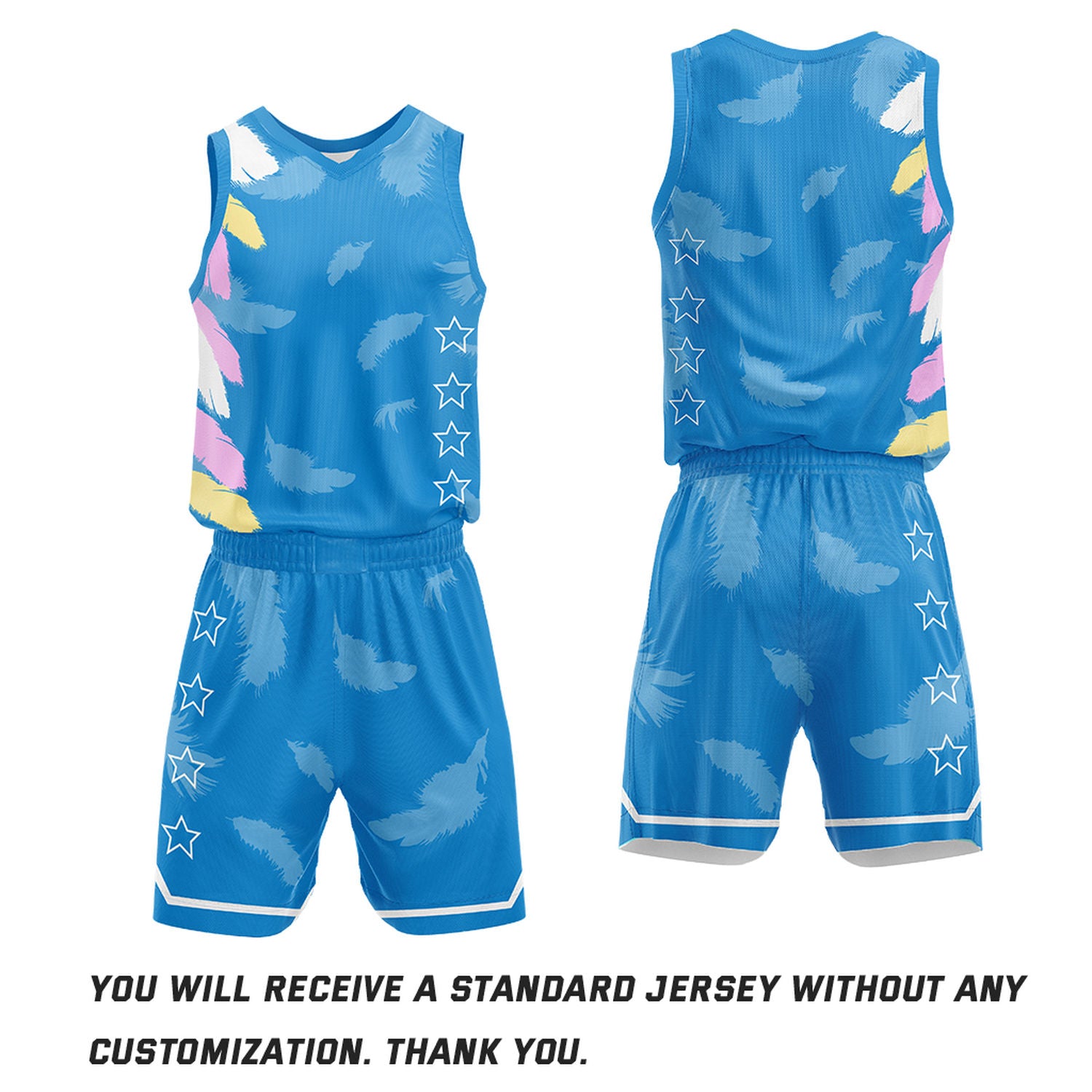 Custom Basketball Jerseys and Shorts Set | Blue Feather V-Neck Sublimated Team Uniform