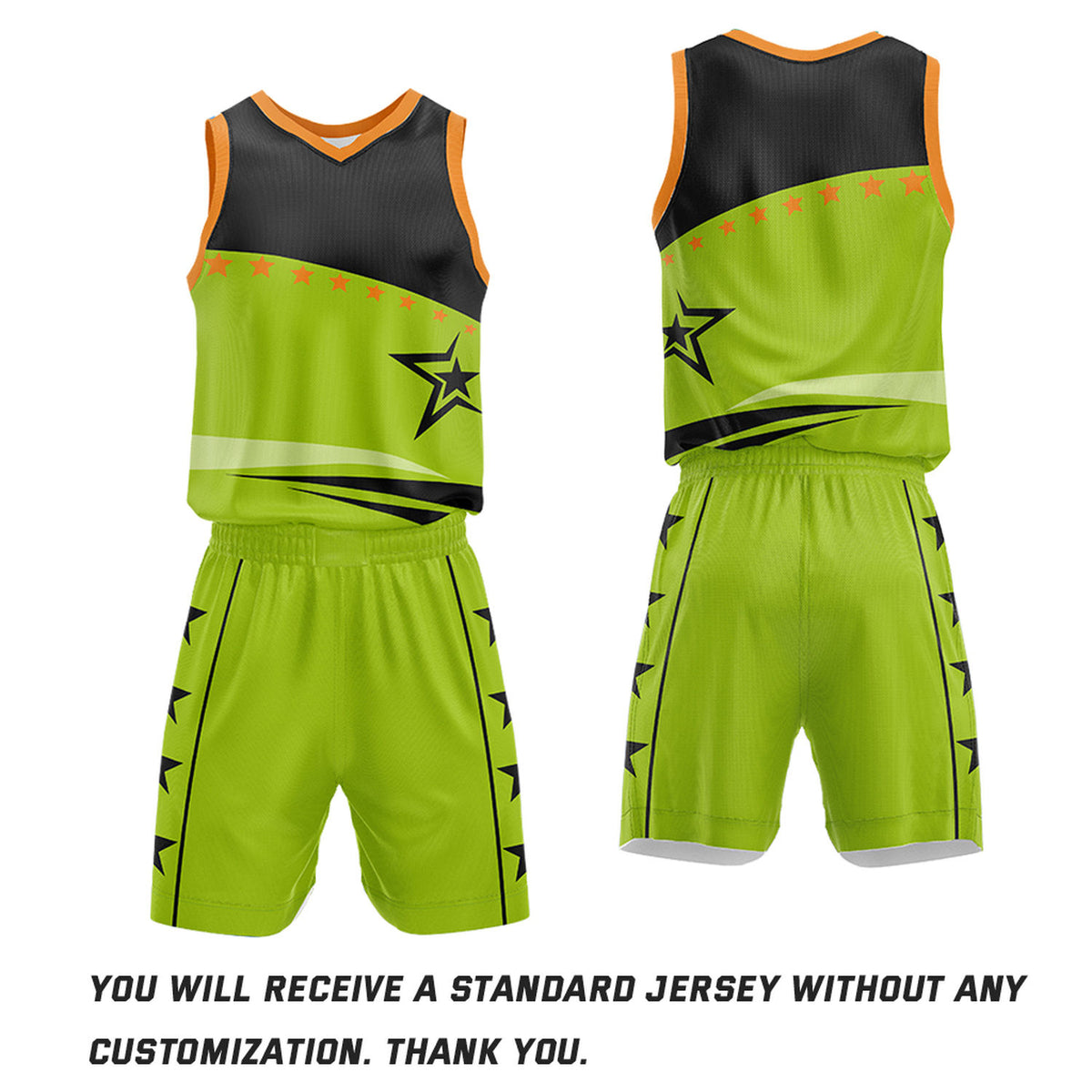 Custom Basketball Jerseys and Shorts Set | Neon Green Black Star V-Neck Sublimated Team Uniform