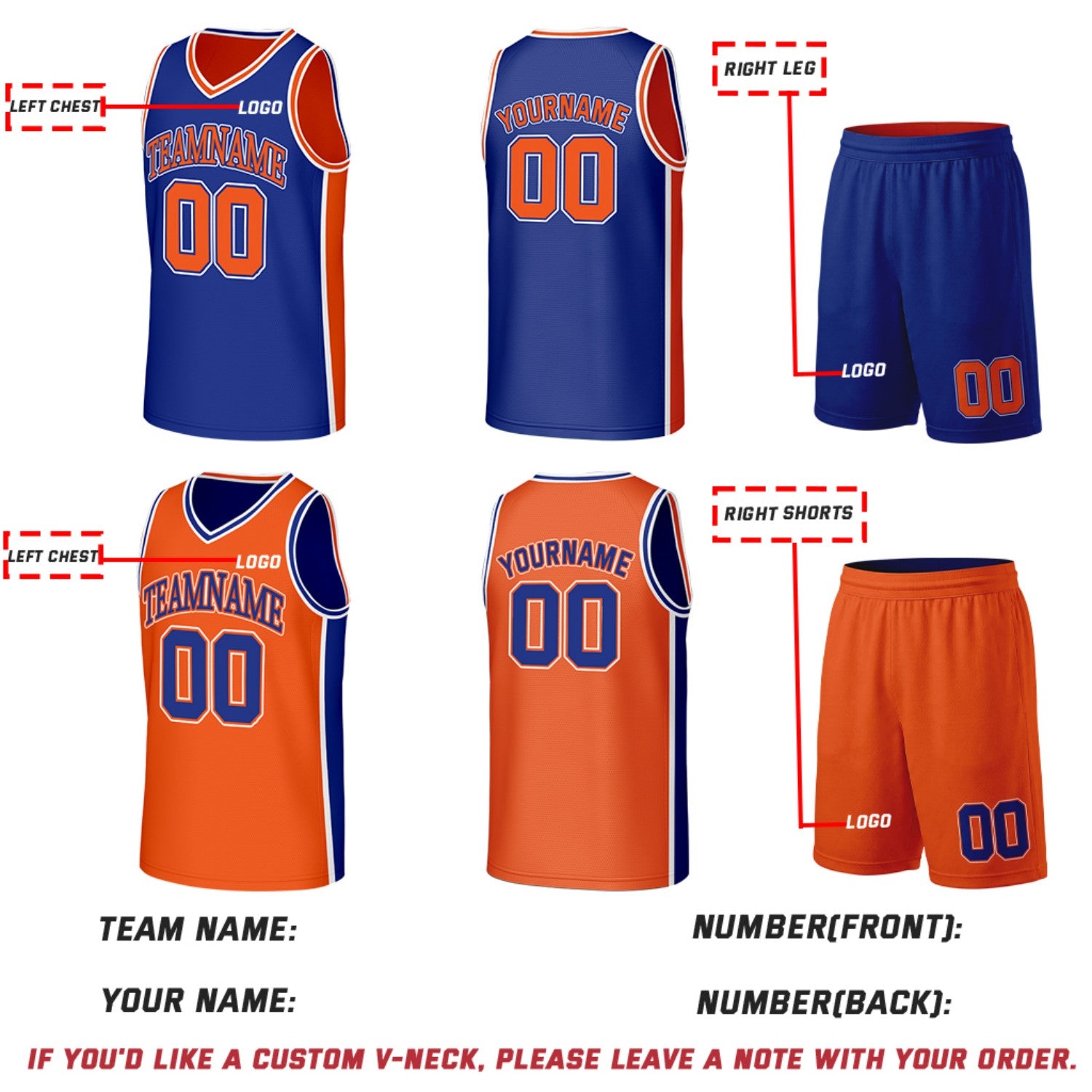 Custom Royal Blue & Orange Double Sided Basketball Uniform Set | Personalized Team Uniforms for Adult & Youth