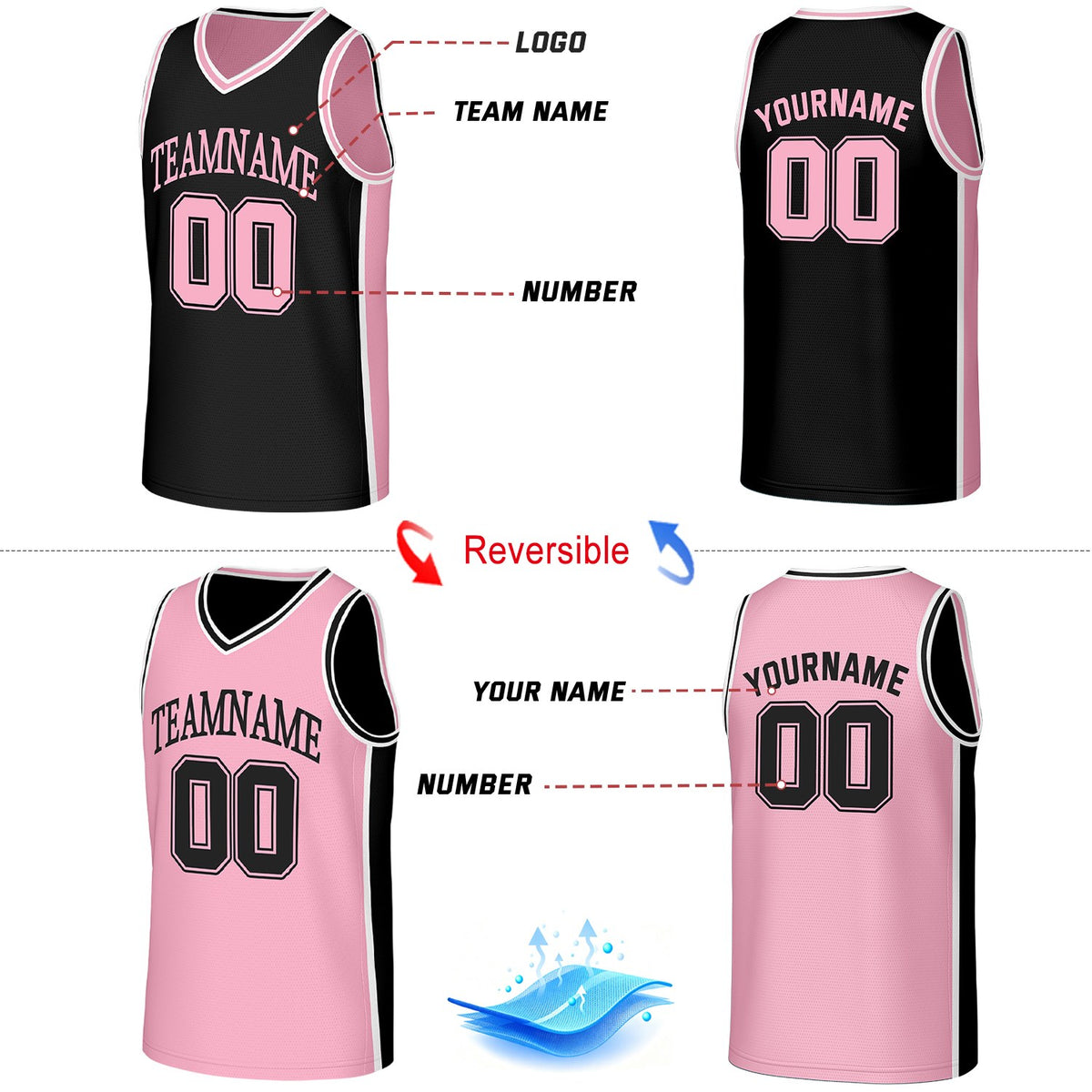 Custom Black & Pink Double Sided Basketball Uniform Set | Personalized Team Uniforms for Adult & Youth