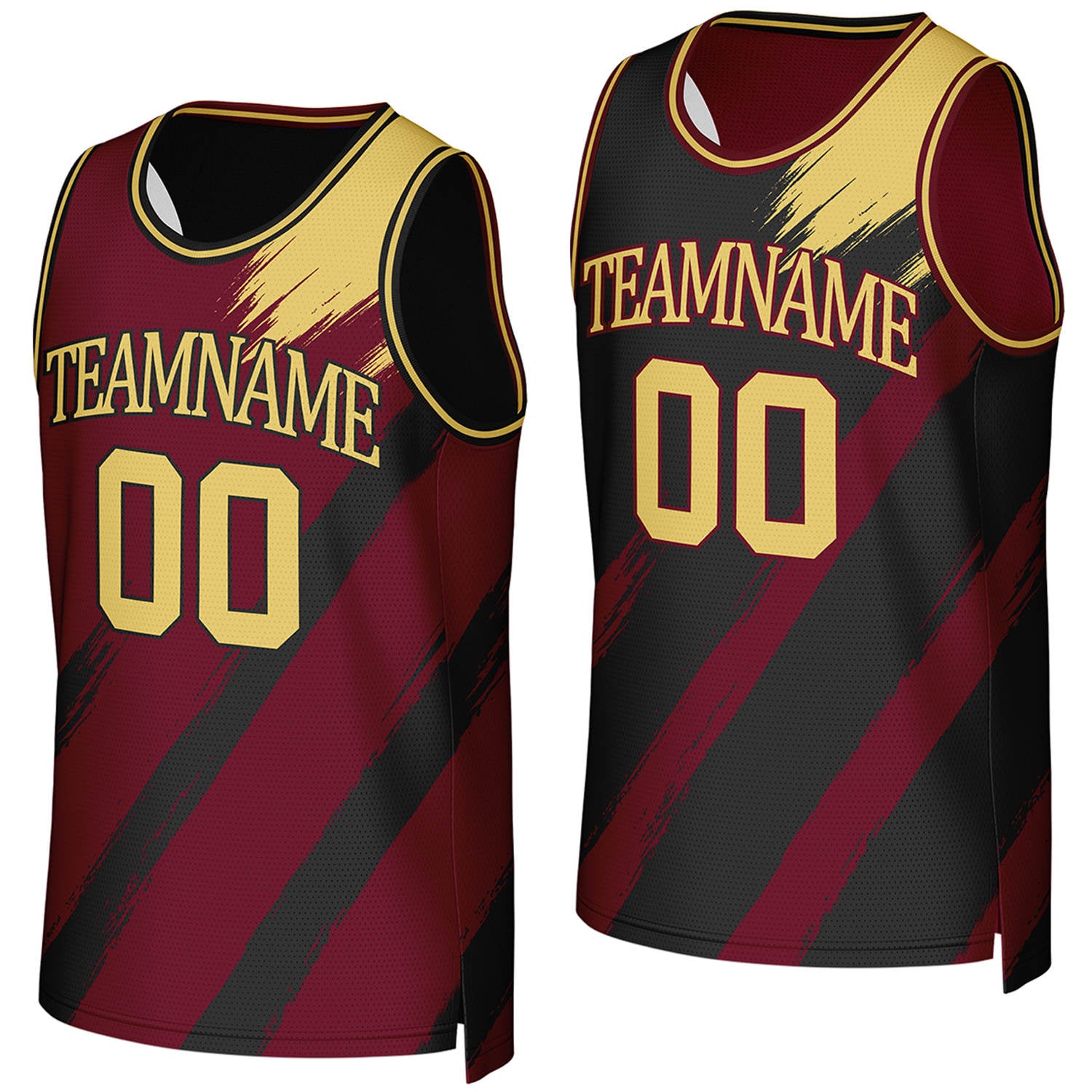 Custom youth team jerseys maroon gold reversible by Vosoli, Personalized team name, number & logo. Fast delivery.