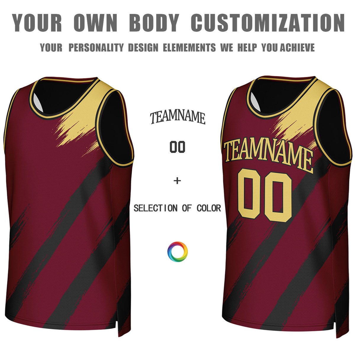 Custom Maroon & Gold Brush Stroke Reversible Basketball Jersey | Personalized Team Uniforms for Adult & Youth