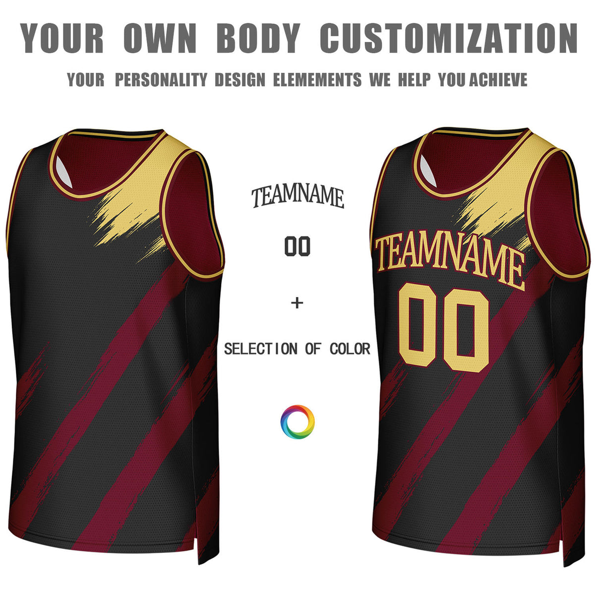 Custom Maroon & Gold Brush Stroke Reversible Basketball Jersey | Personalized Team Uniforms for Adult & Youth