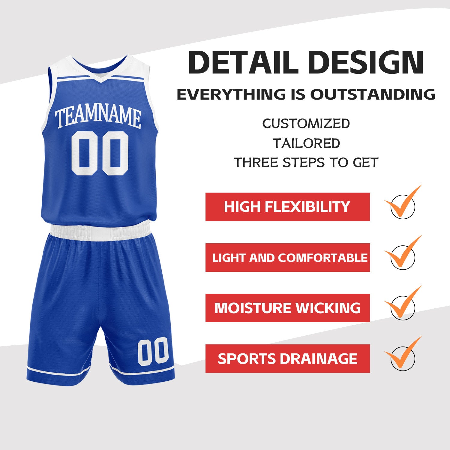 Custom Royal Blue & White Double Sided Basketball Jersey Set | Wholesale Team Uniform