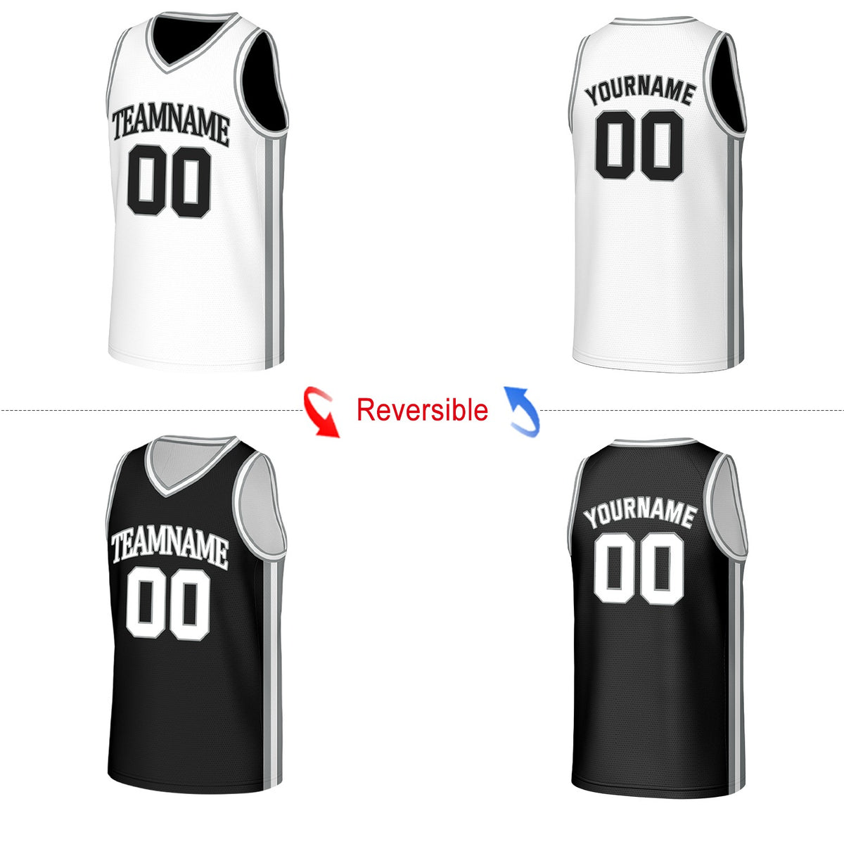 Custom Black & White Reversible Basketball Jersey | Personalized Name Number Mesh Sports Jersey