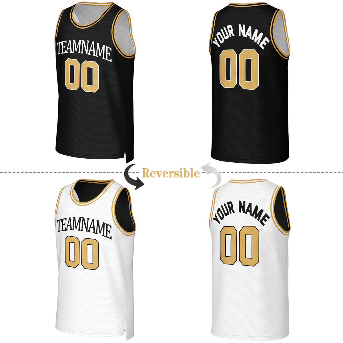 Custom Black & Gold Reversible Basketball Jersey | Personalized Team Uniform Top