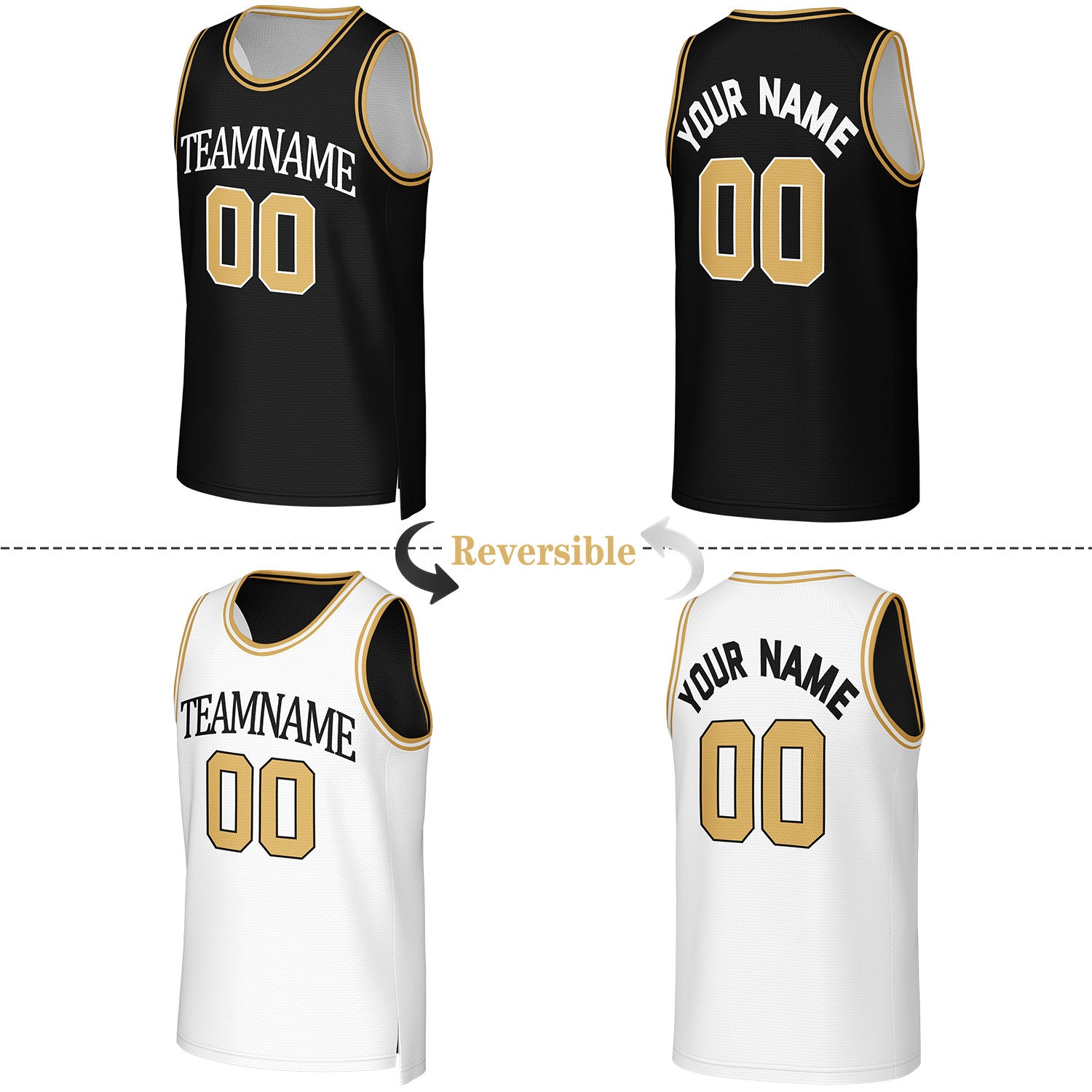 Custom Black & Gold Reversible Basketball Jersey | Personalized Team Uniform Top