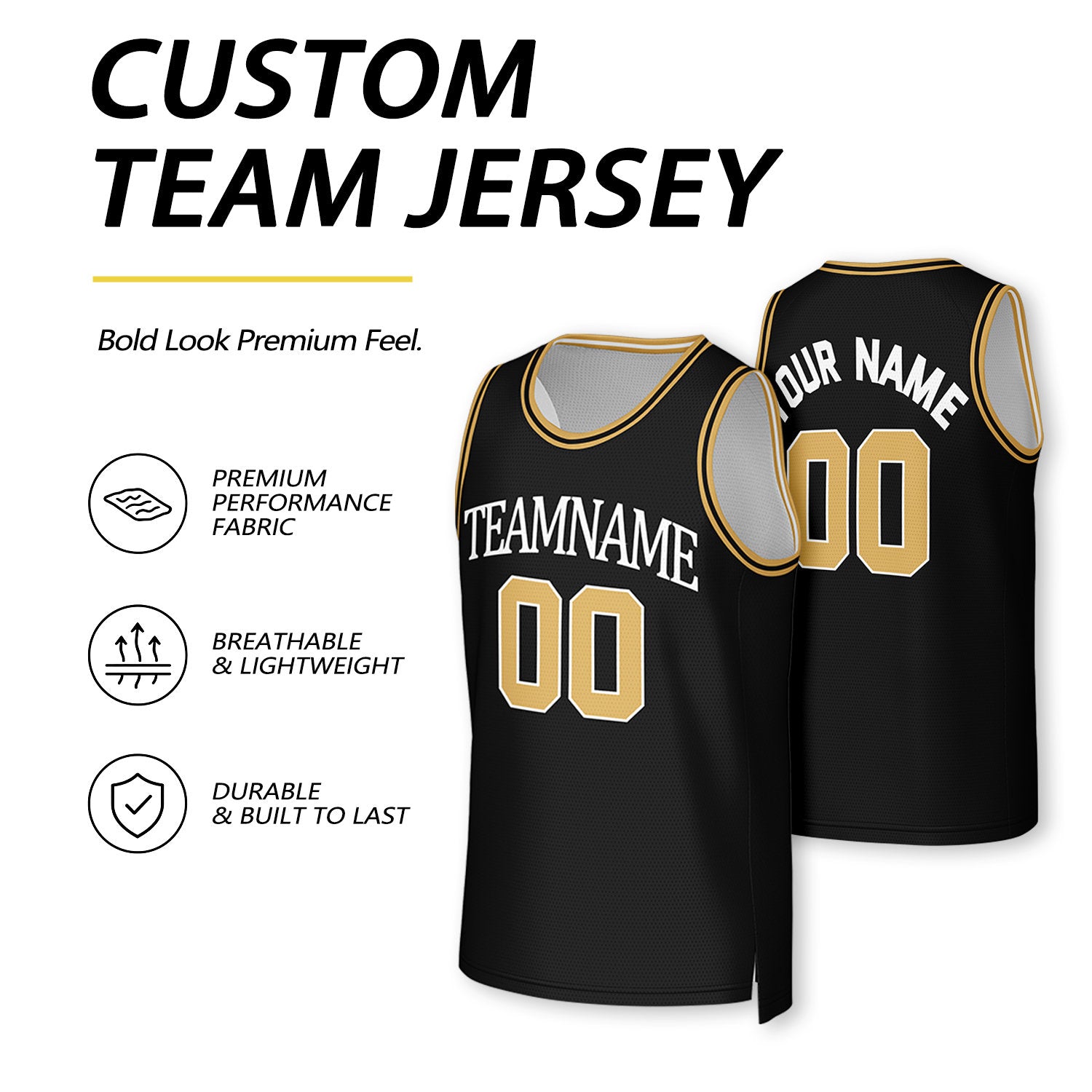Custom Black & Gold Reversible Basketball Jersey | Personalized Team Uniform Top