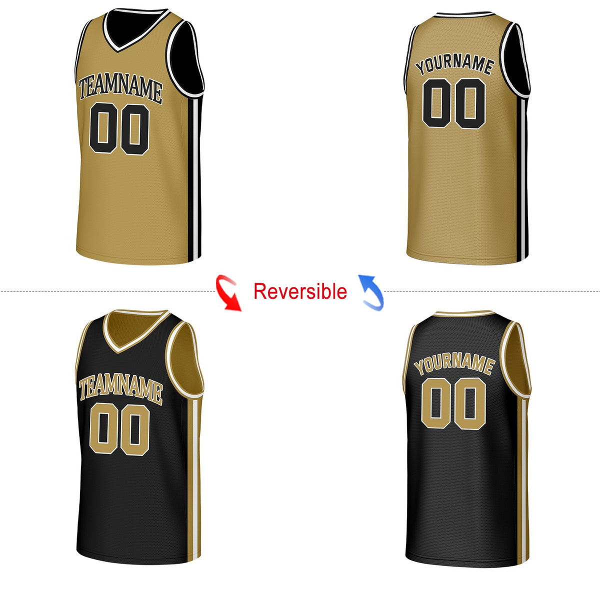 Custom Black & Gold Reversible Basketball Jersey | Personalized Name Number Mesh Sports Jersey