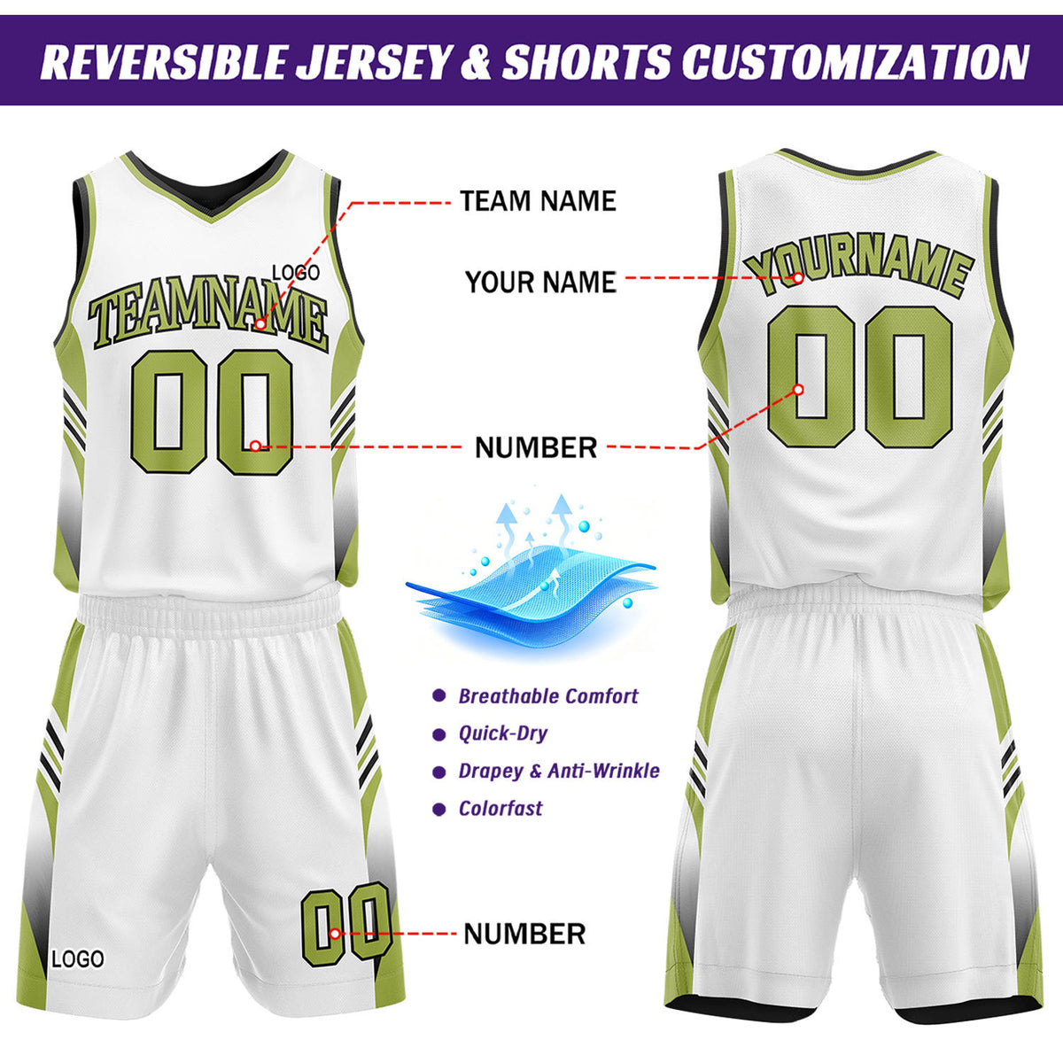 Custom Black & Lime Green Reversible Basketball Uniform Set | Personalized Team Jersey Kit