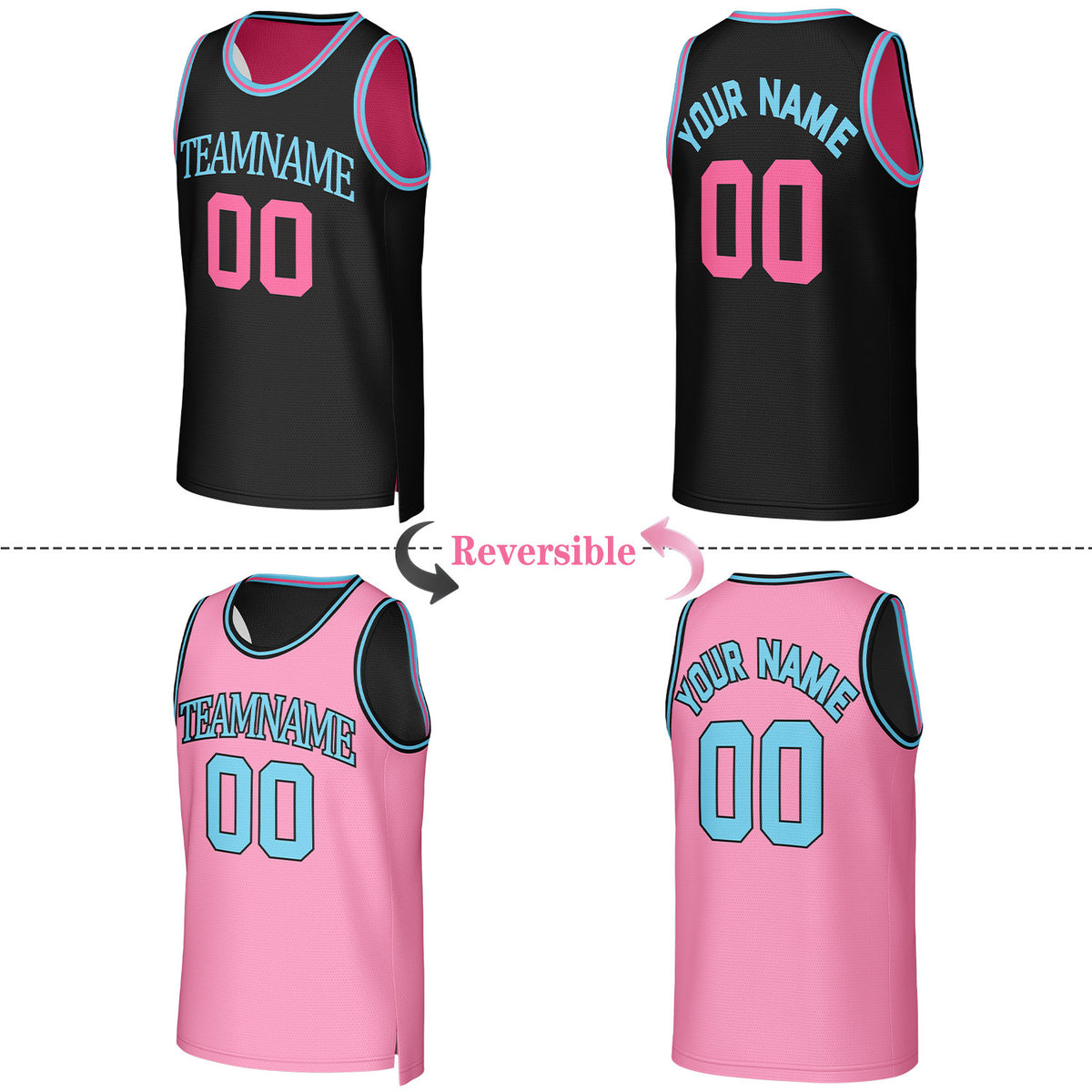 Custom Black & Pink Reversible Basketball Jersey | Personalized Team Uniform Top