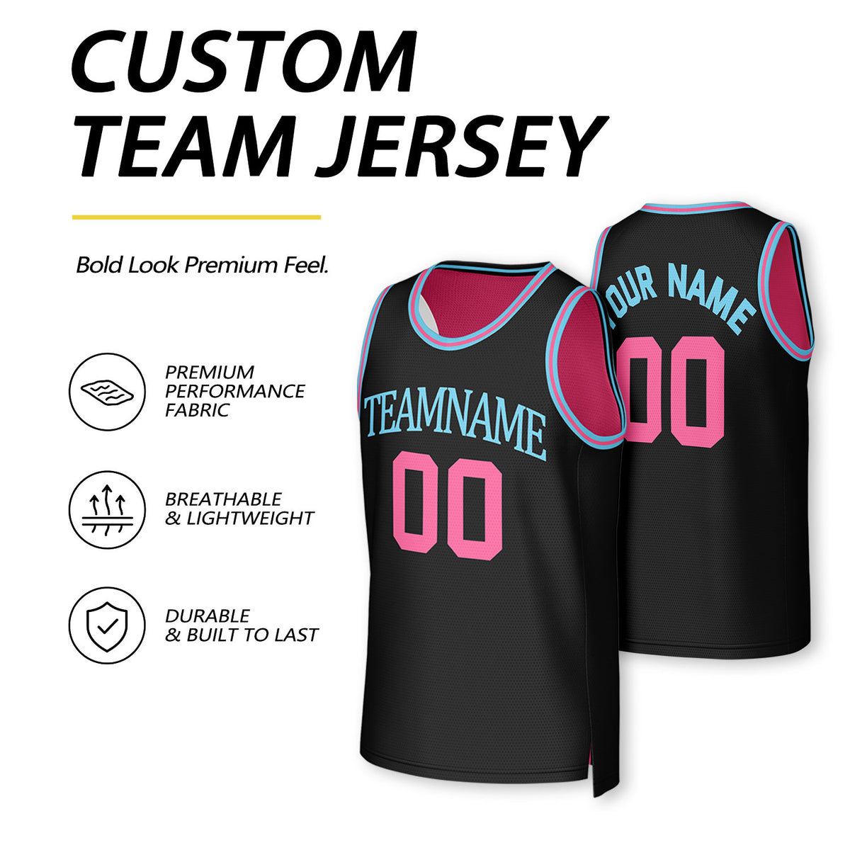 Custom Black & Pink Reversible Basketball Jersey | Personalized Team Uniform Top