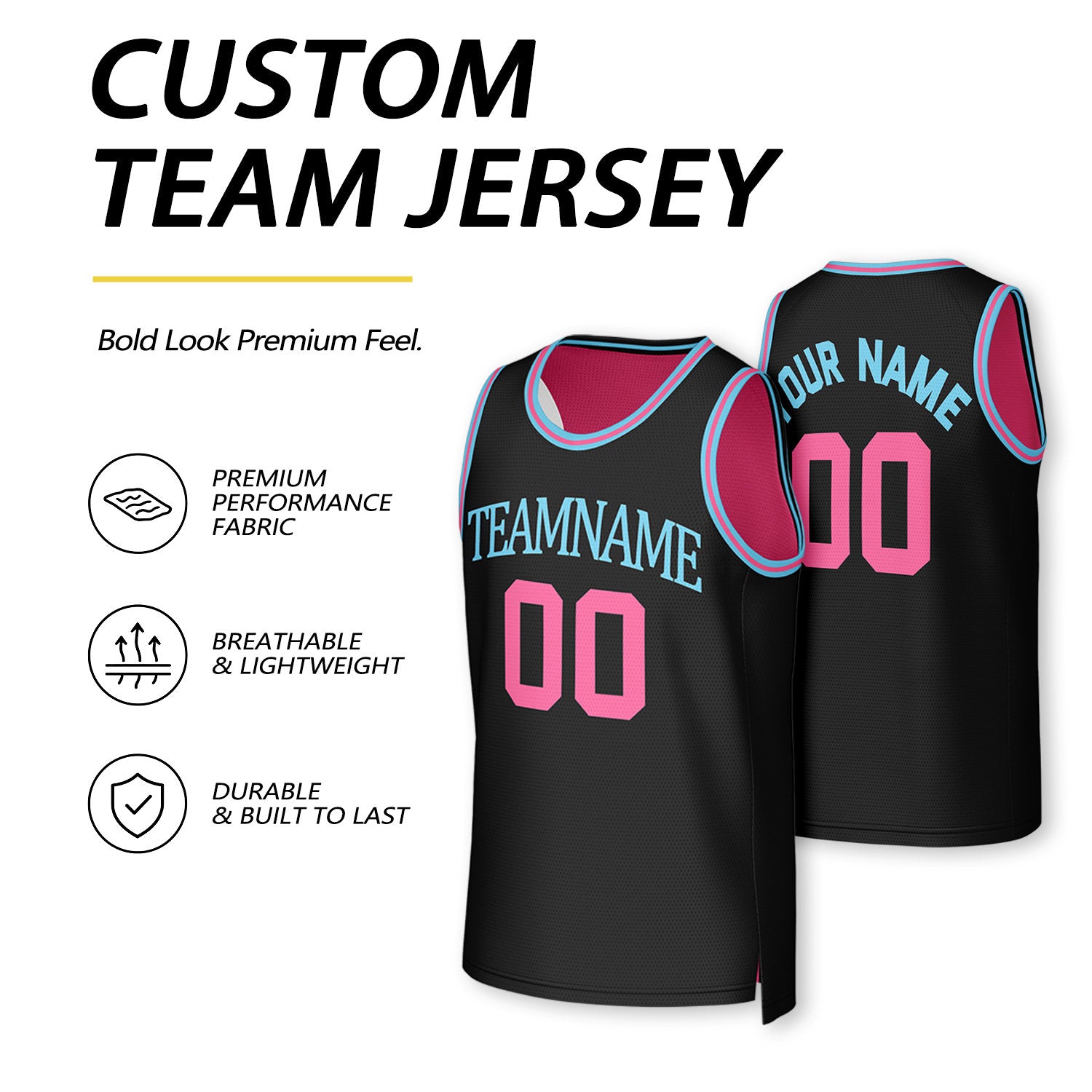 Custom Black & Pink Reversible Basketball Jersey | Personalized Team Uniform Top