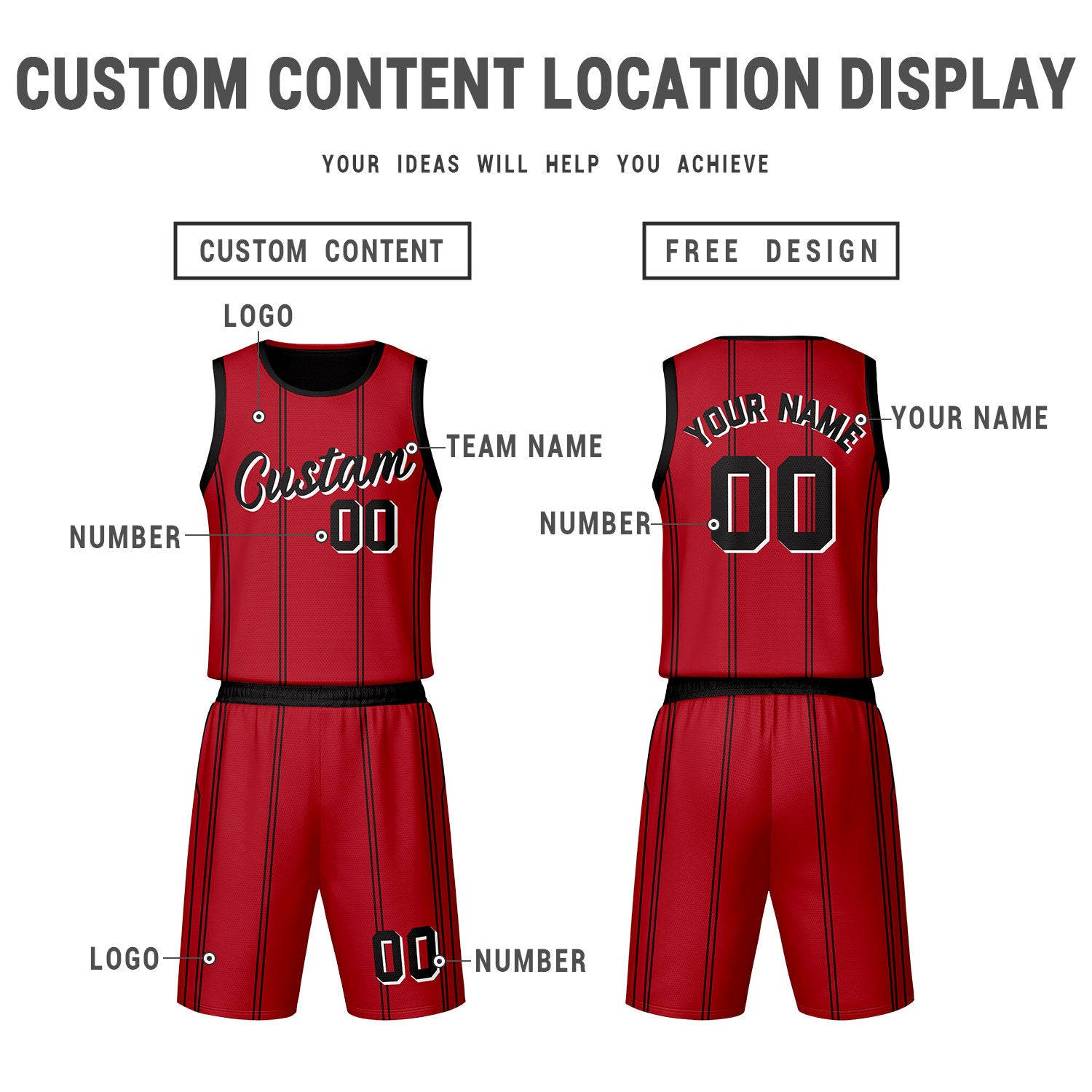 Custom Black Red Reversible Basketball Jersey Set | Personalized Name Number Mesh Sports Uniform