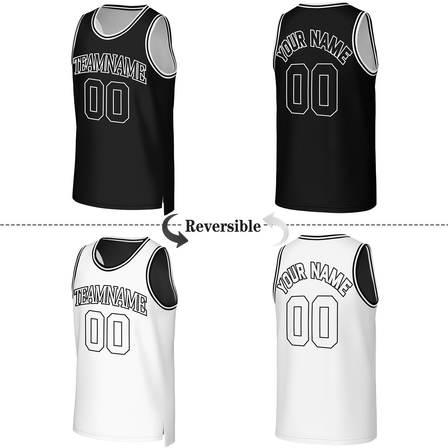 Custom Black & White Reversible Basketball Jersey | Personalized Team Uniform Top