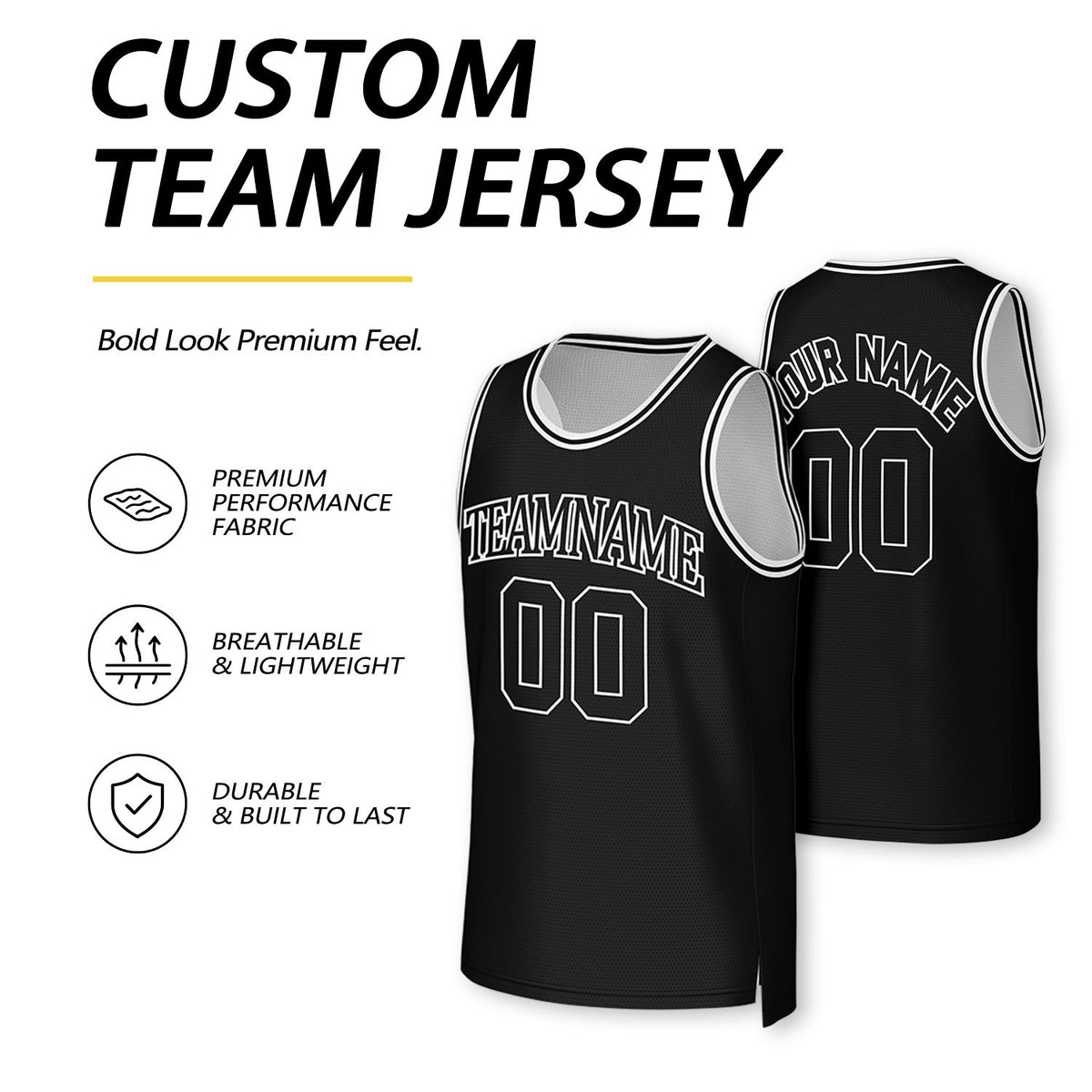 Custom Black & White Reversible Basketball Jersey | Personalized Team Uniform Top