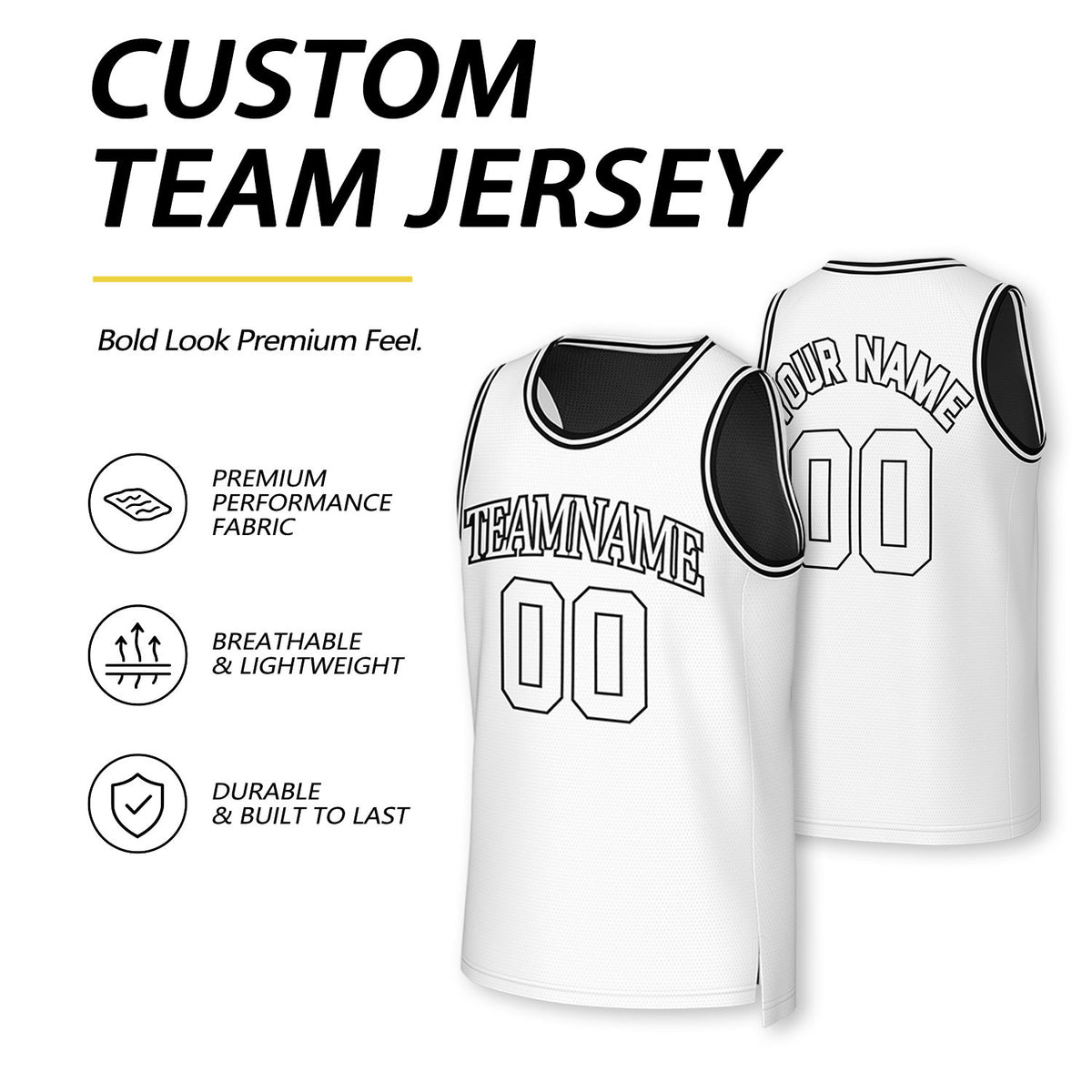 Custom Black & White Reversible Basketball Jersey | Personalized Team Uniform Top