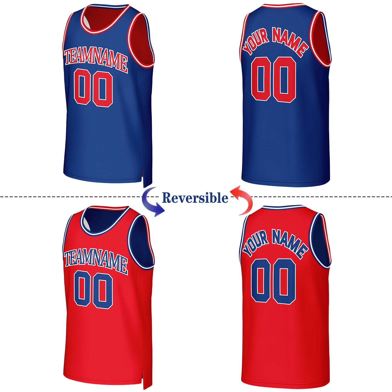 Custom Blue & Red Reversible Basketball Jersey | Personalized Team Uniform Top
