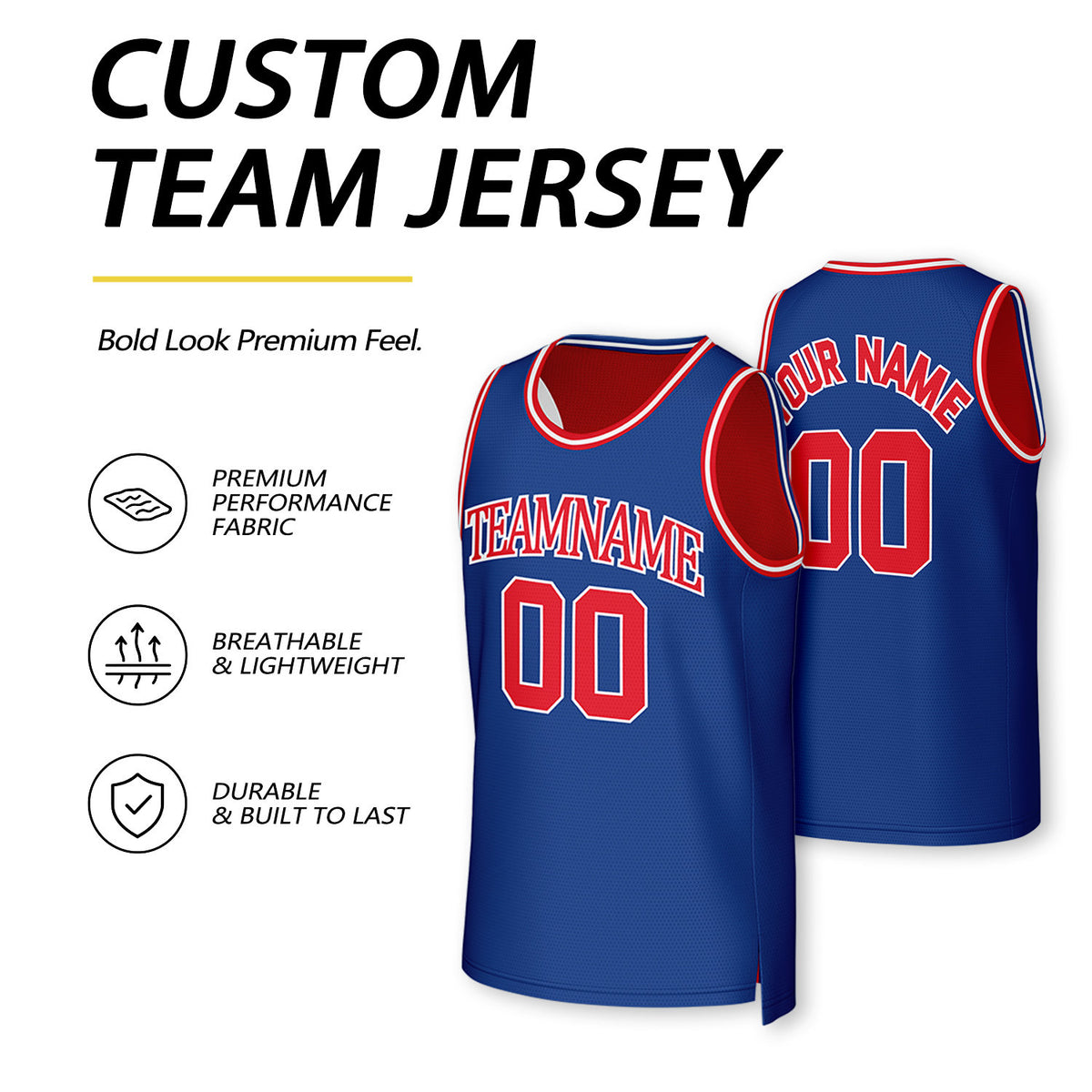 Custom Blue & Red Reversible Basketball Jersey | Personalized Team Uniform Top